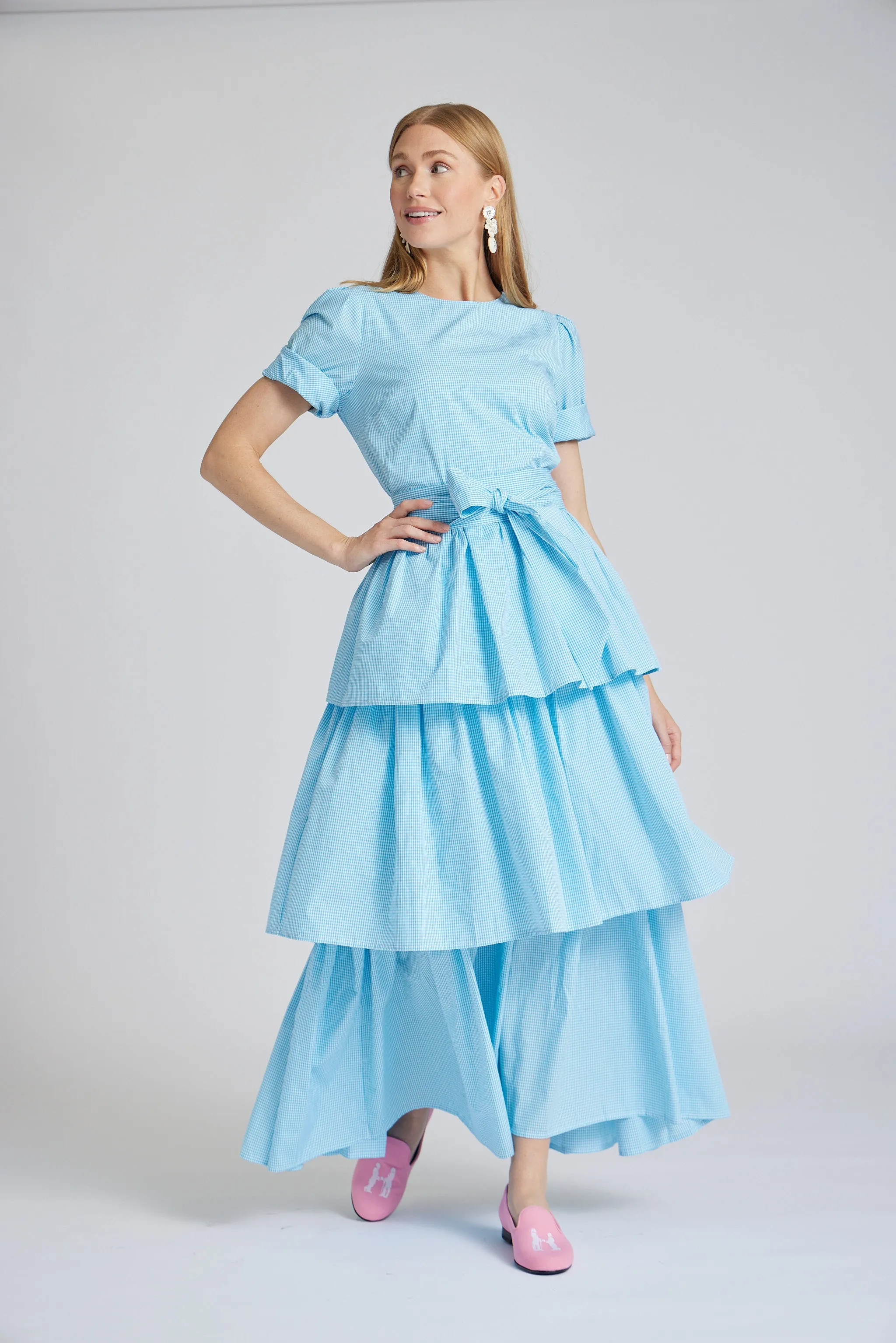 Stacy Dress in Aqua Gingham,Women