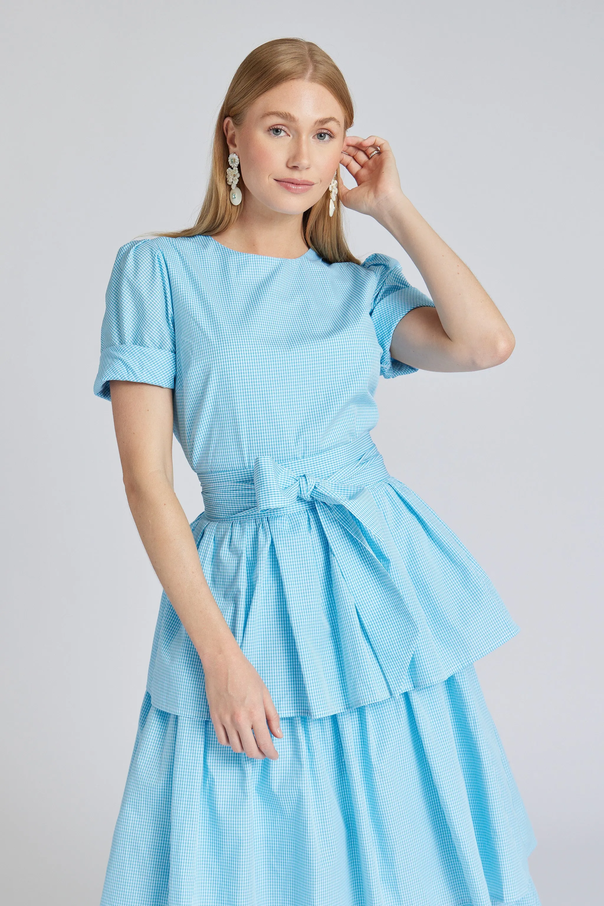 Stacy Dress in Aqua Gingham,Women