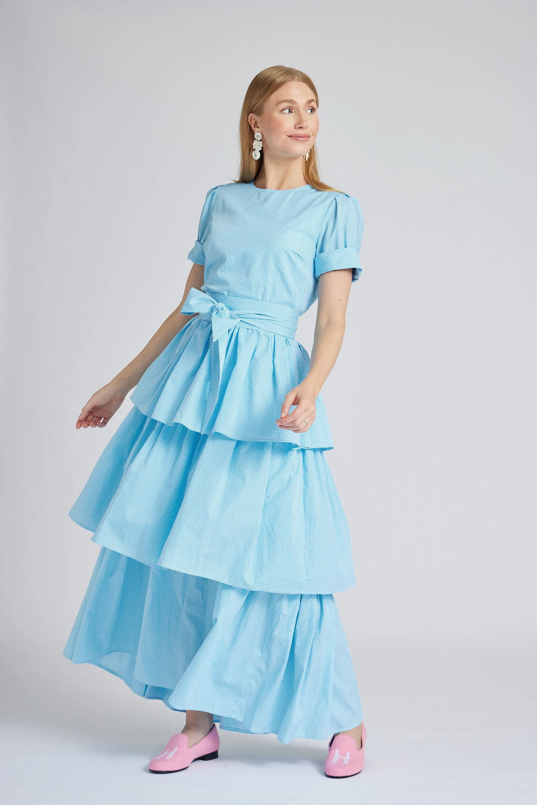 Stacy Dress in Aqua Gingham,Women
