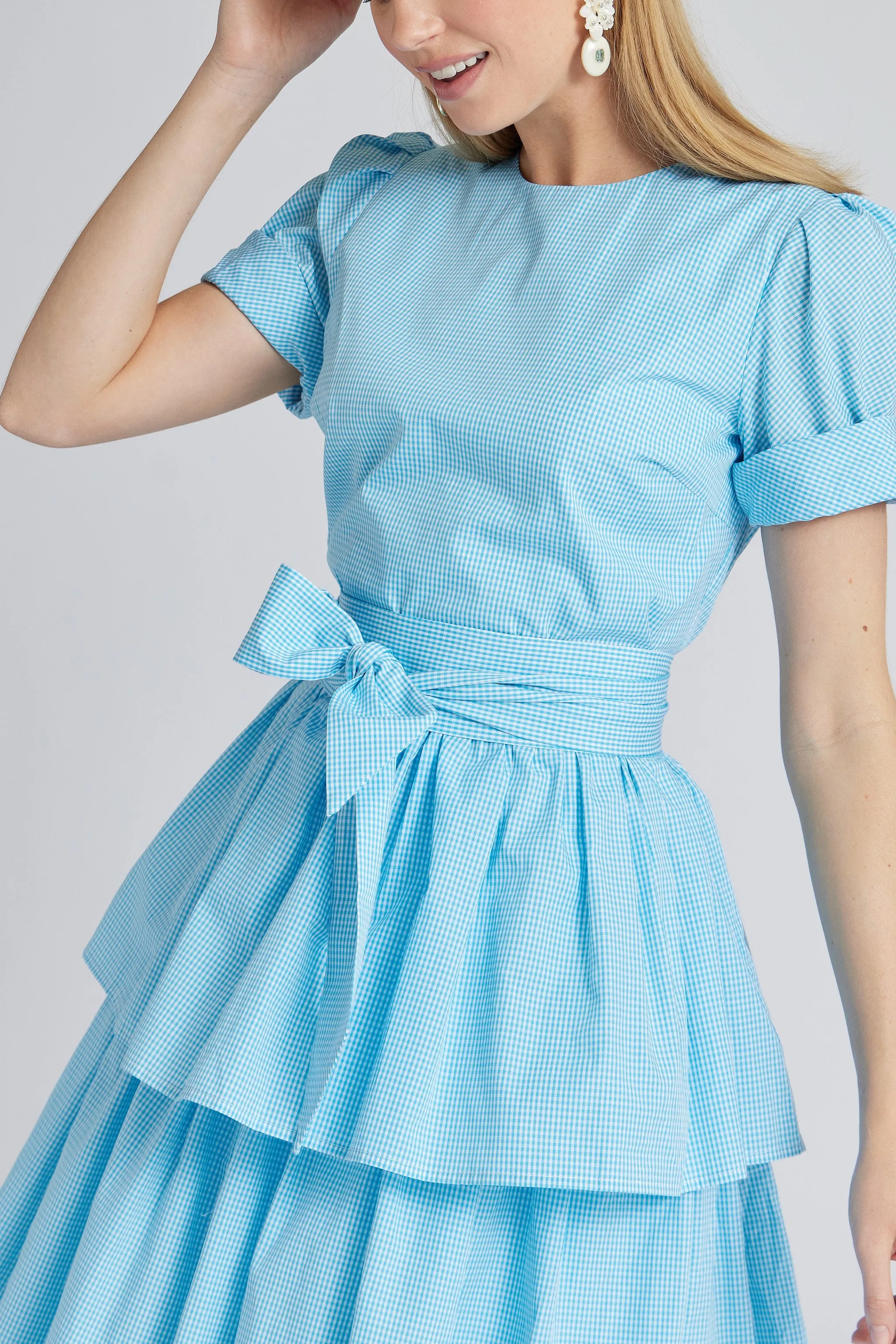 Stacy Dress in Aqua Gingham,Women