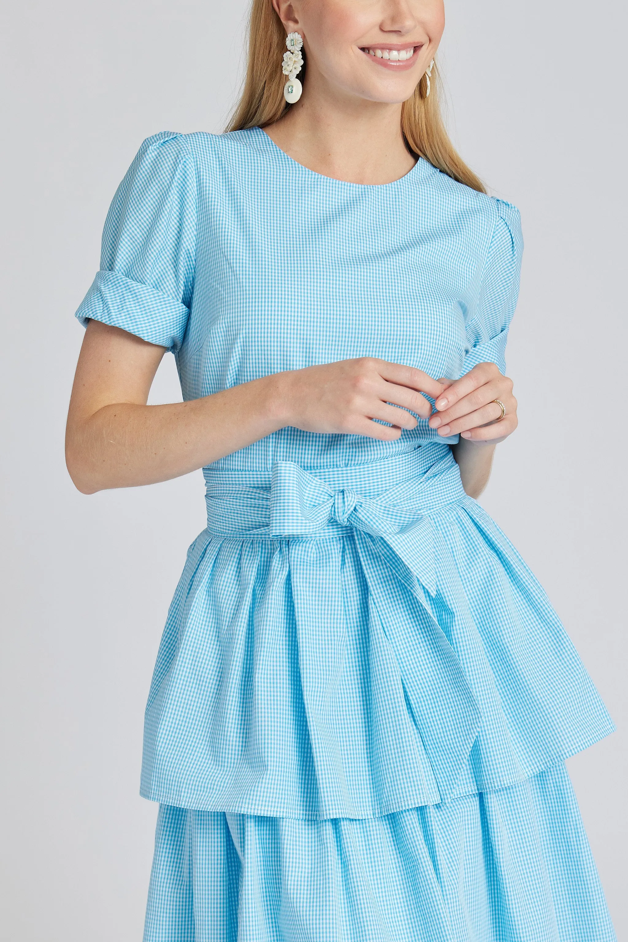 Stacy Dress in Aqua Gingham,Women