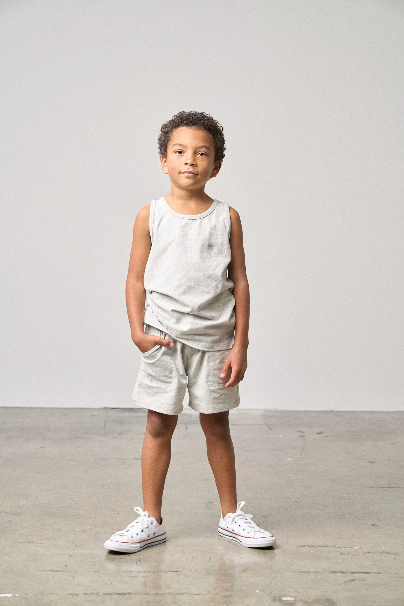 Stitch Pocket Jersey Short - Light Heather Grey,Kids
