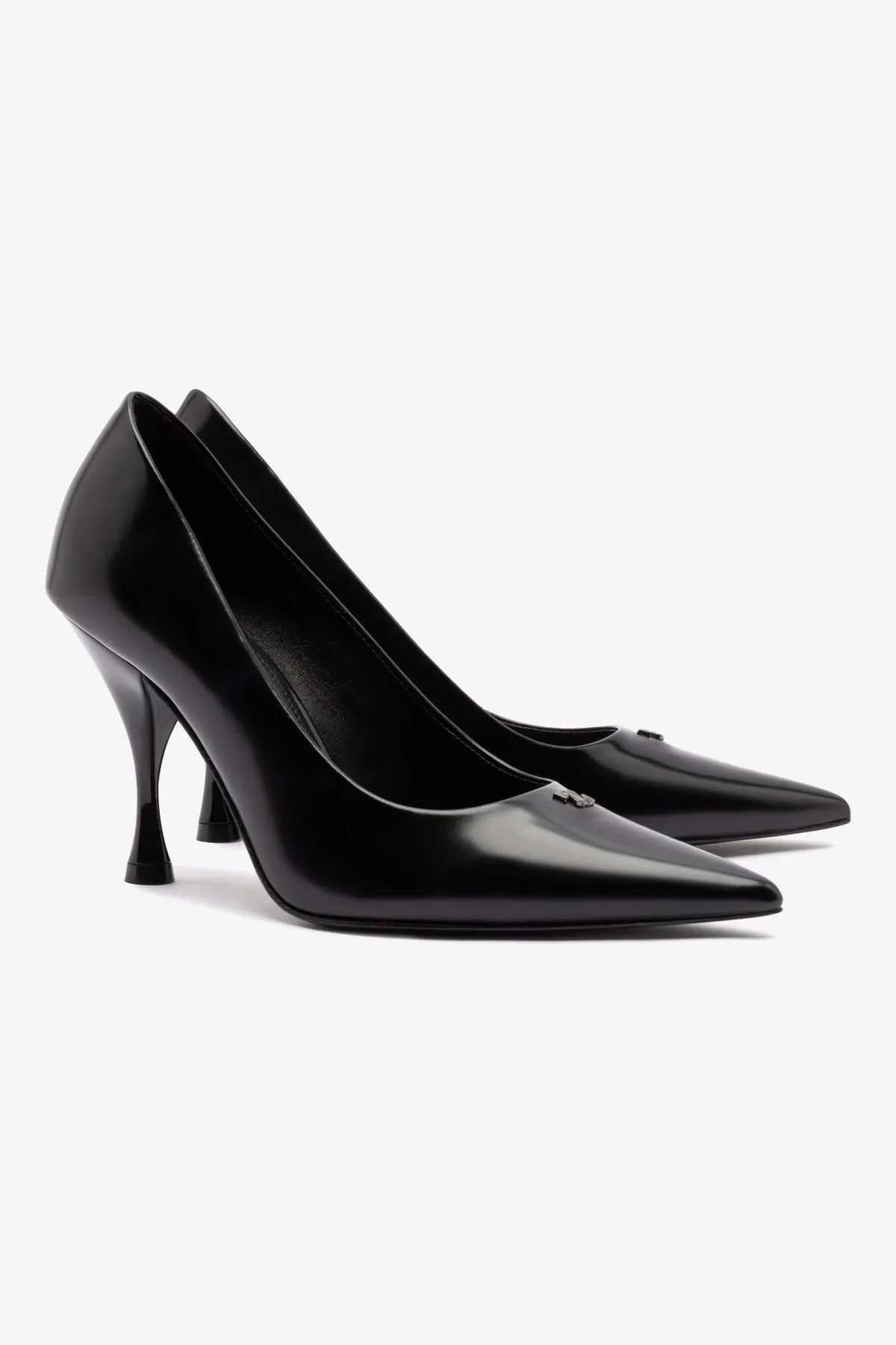 Stone Pump In Black Box Leather,Women Heel