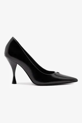 Stone Pump In Black Box Leather,Women Heel