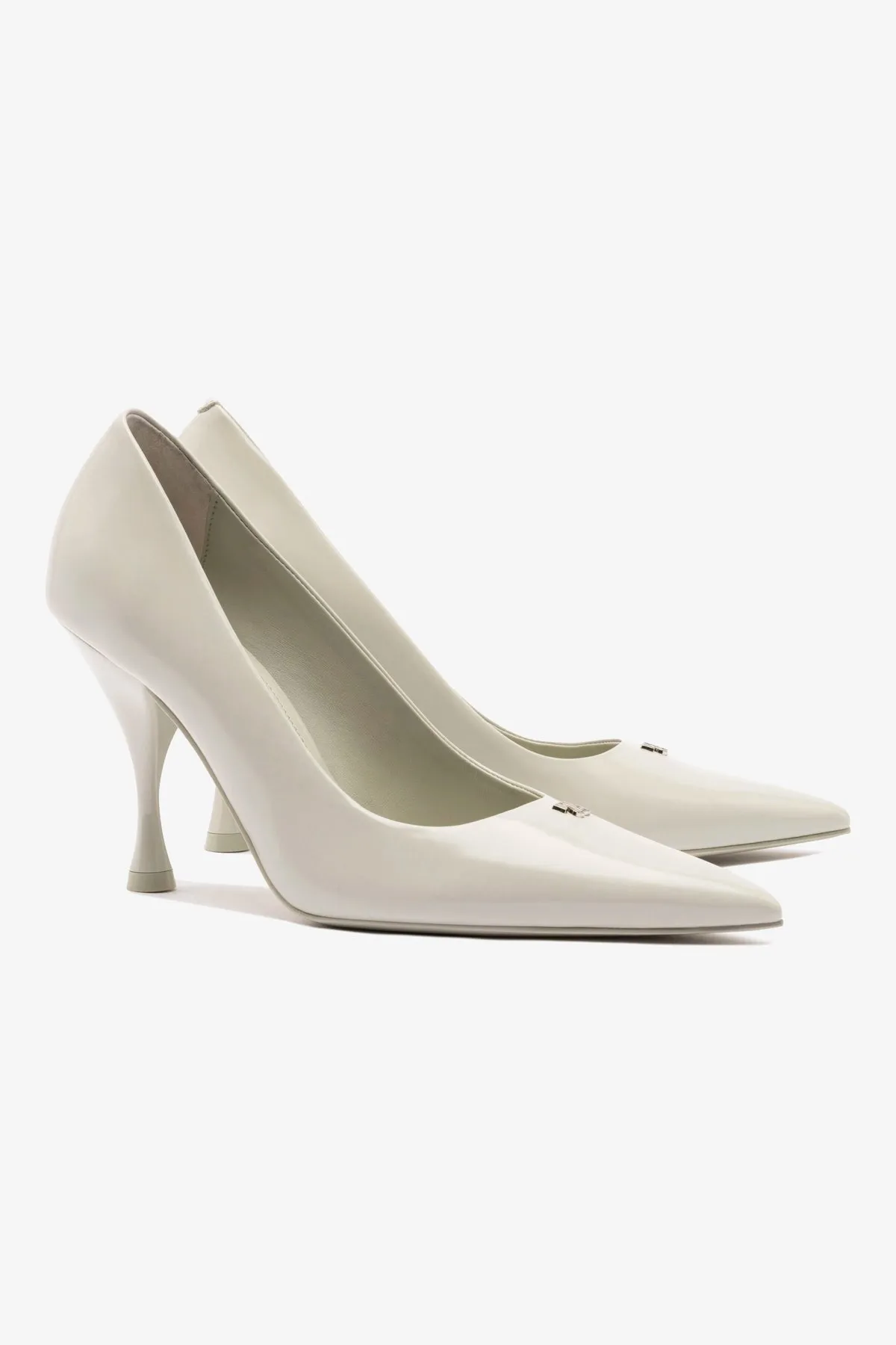 Stone Pump In Gray Box Leather,Women Heel