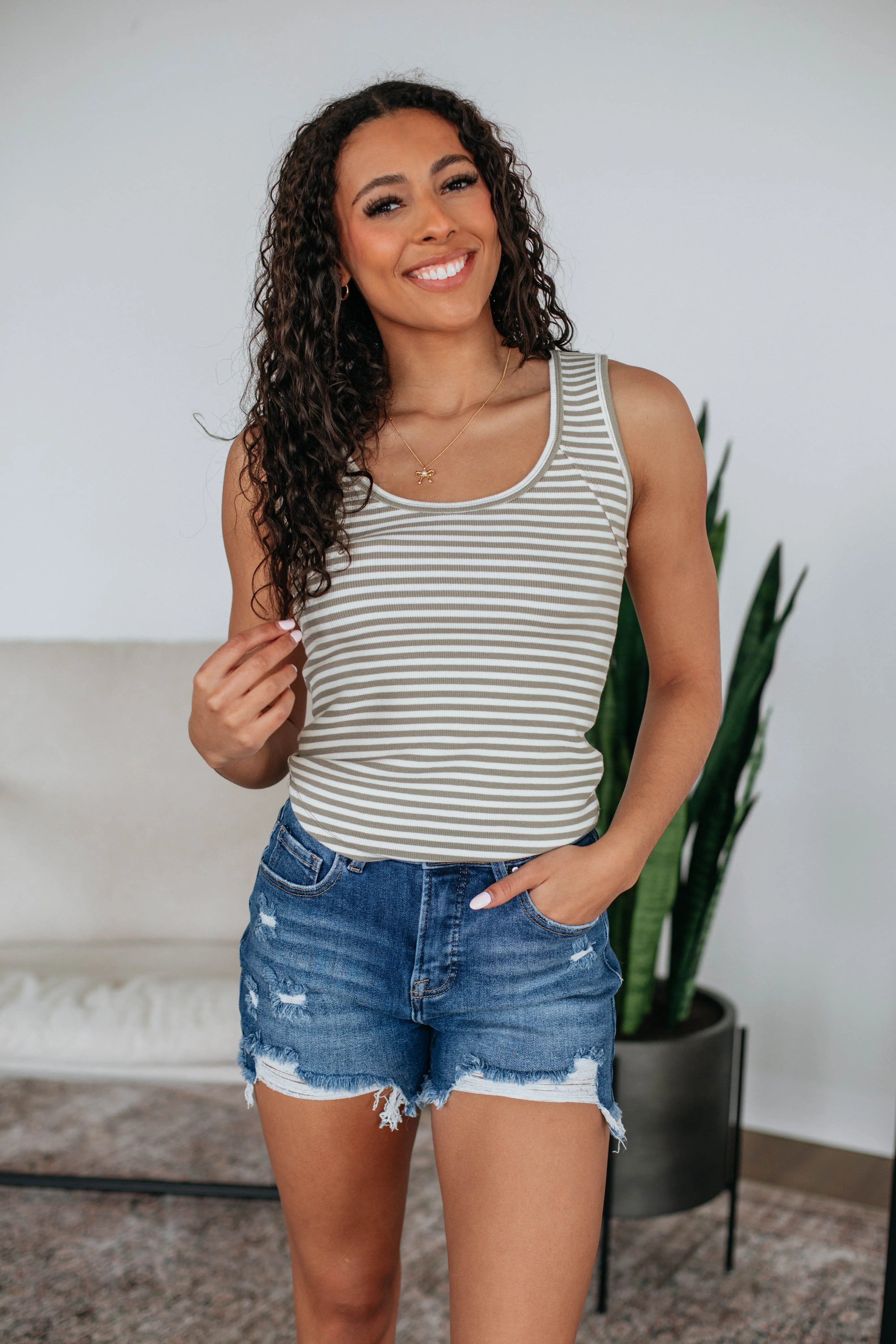 Theo Striped Tank - Khaki Mix,Women Tank