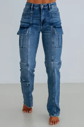 Tracey Hidden Cargo Jeans - Dark Wash,Jeans Women