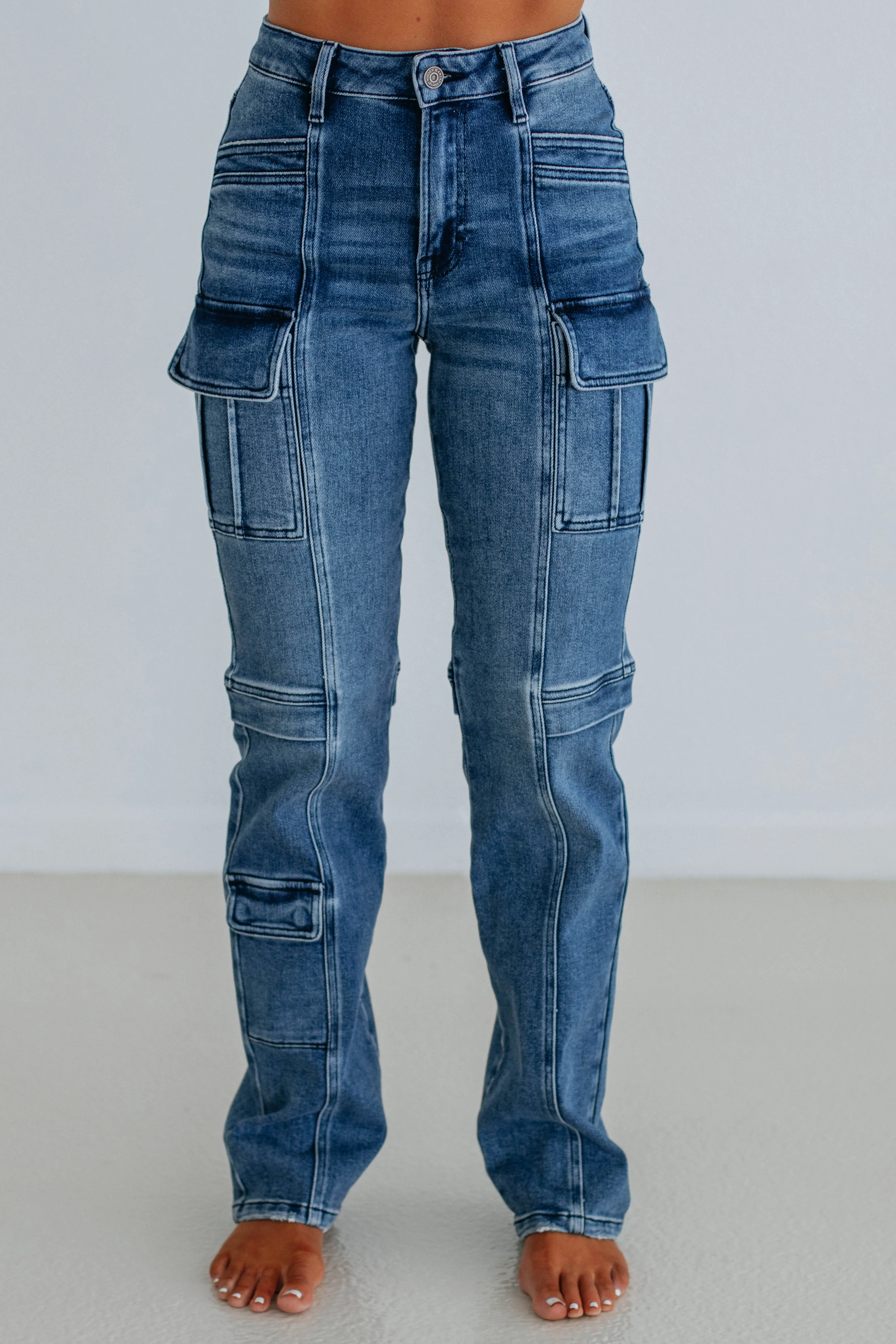 Tracey Hidden Cargo Jeans - Dark Wash,Jeans Women