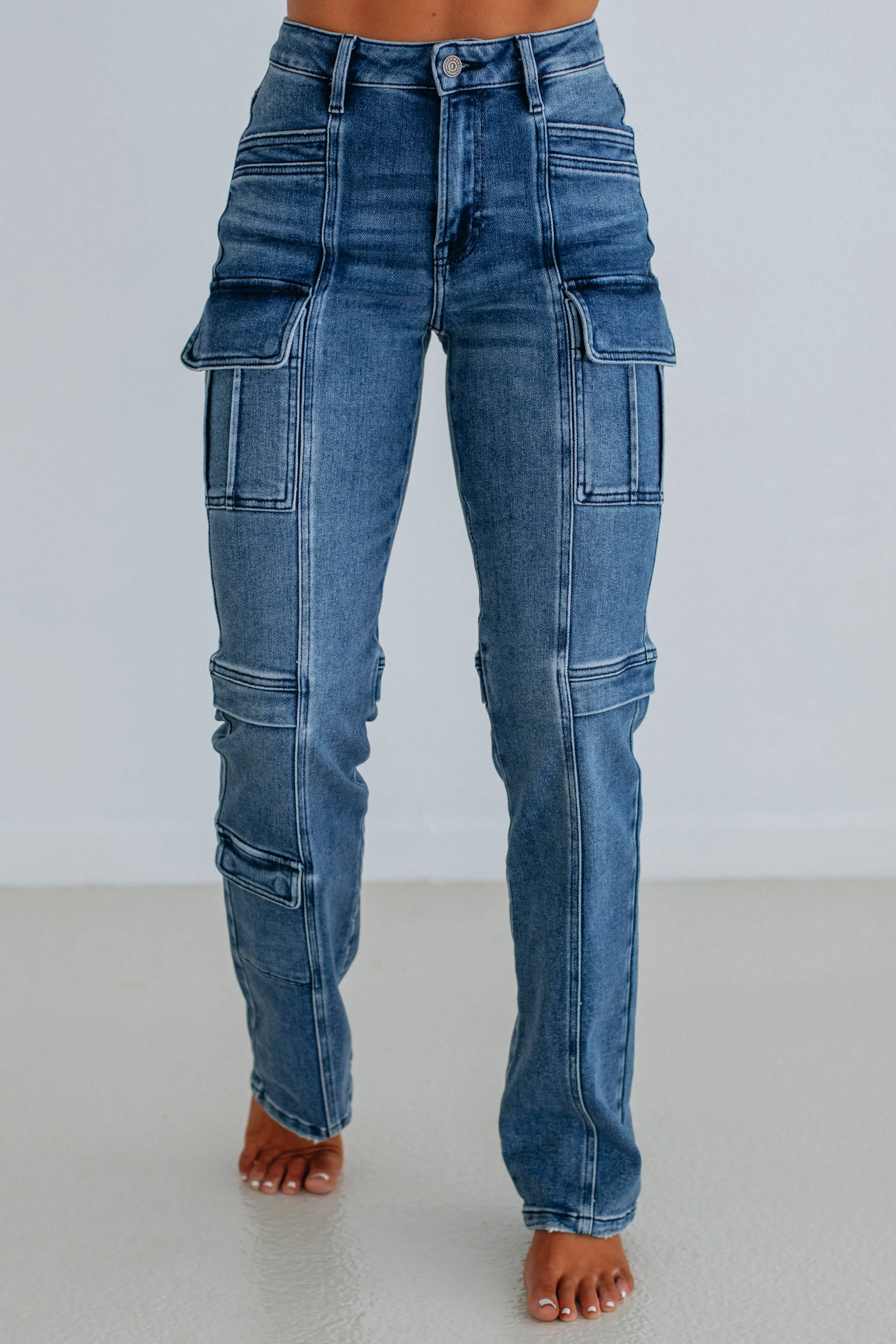 Tracey Hidden Cargo Jeans - Dark Wash,Jeans Women