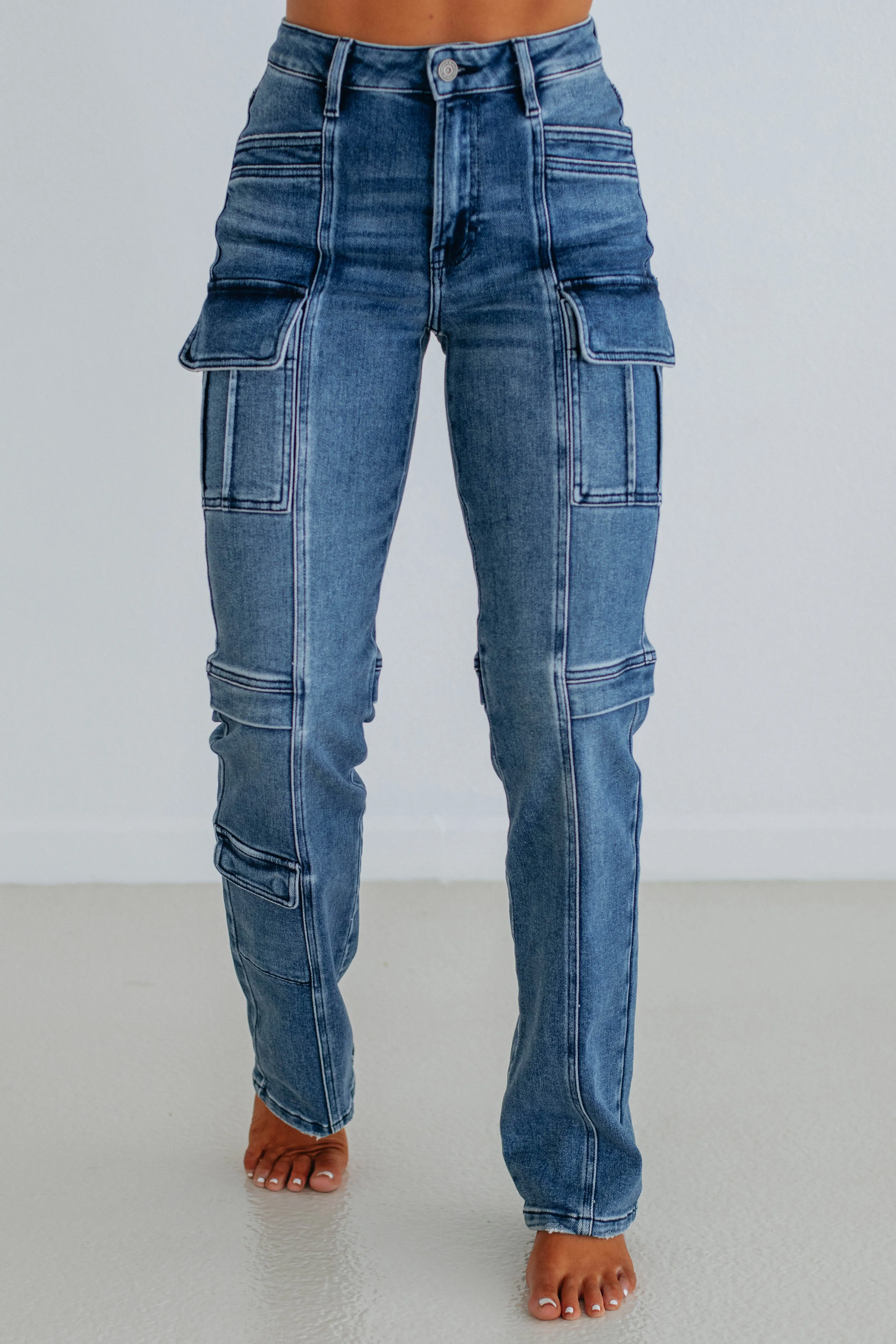 Tracey Hidden Cargo Jeans - Dark Wash,Jeans Women