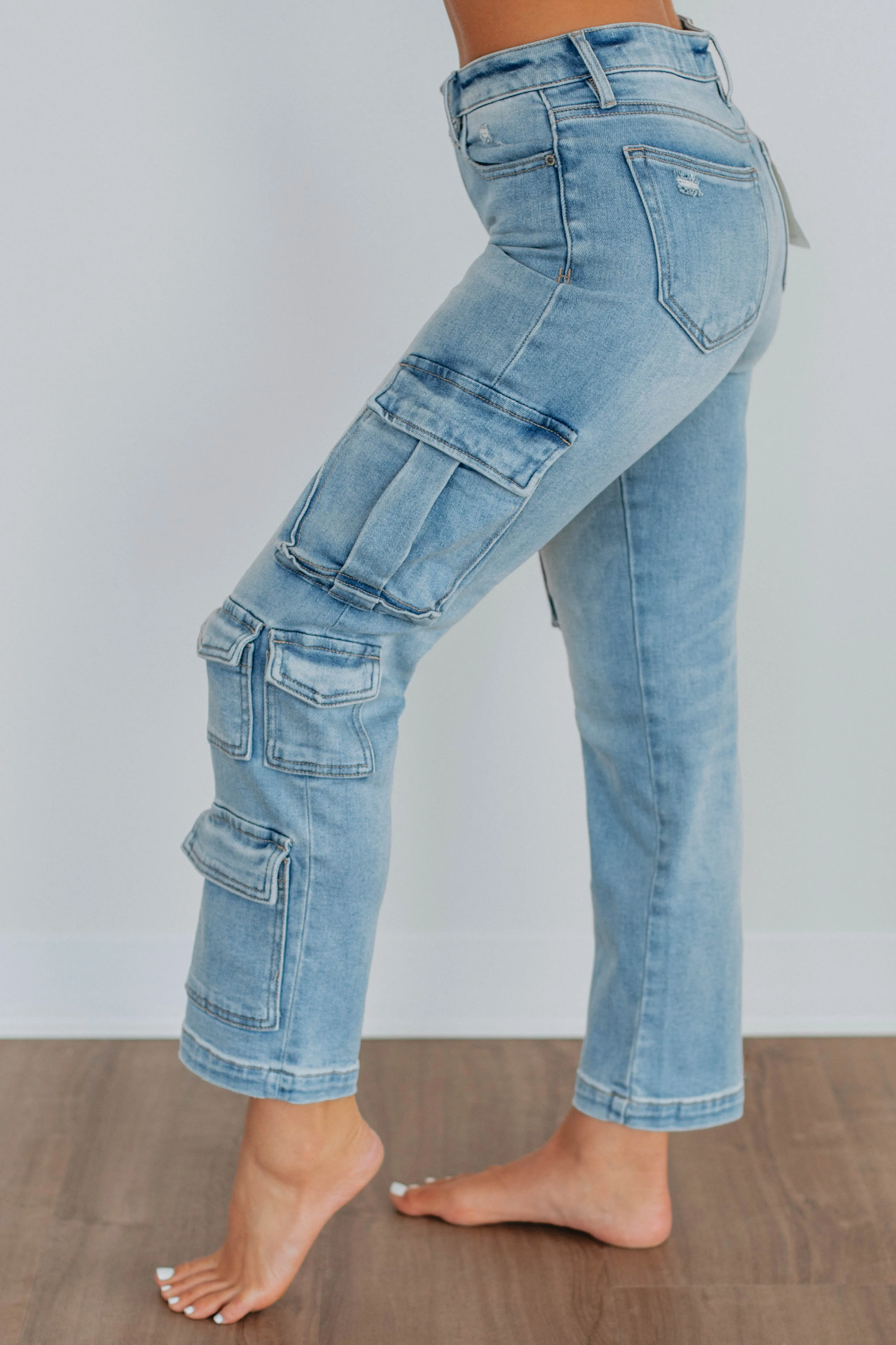 Tracey Hidden Cargo Jeans - Light Wash,Jeans Women