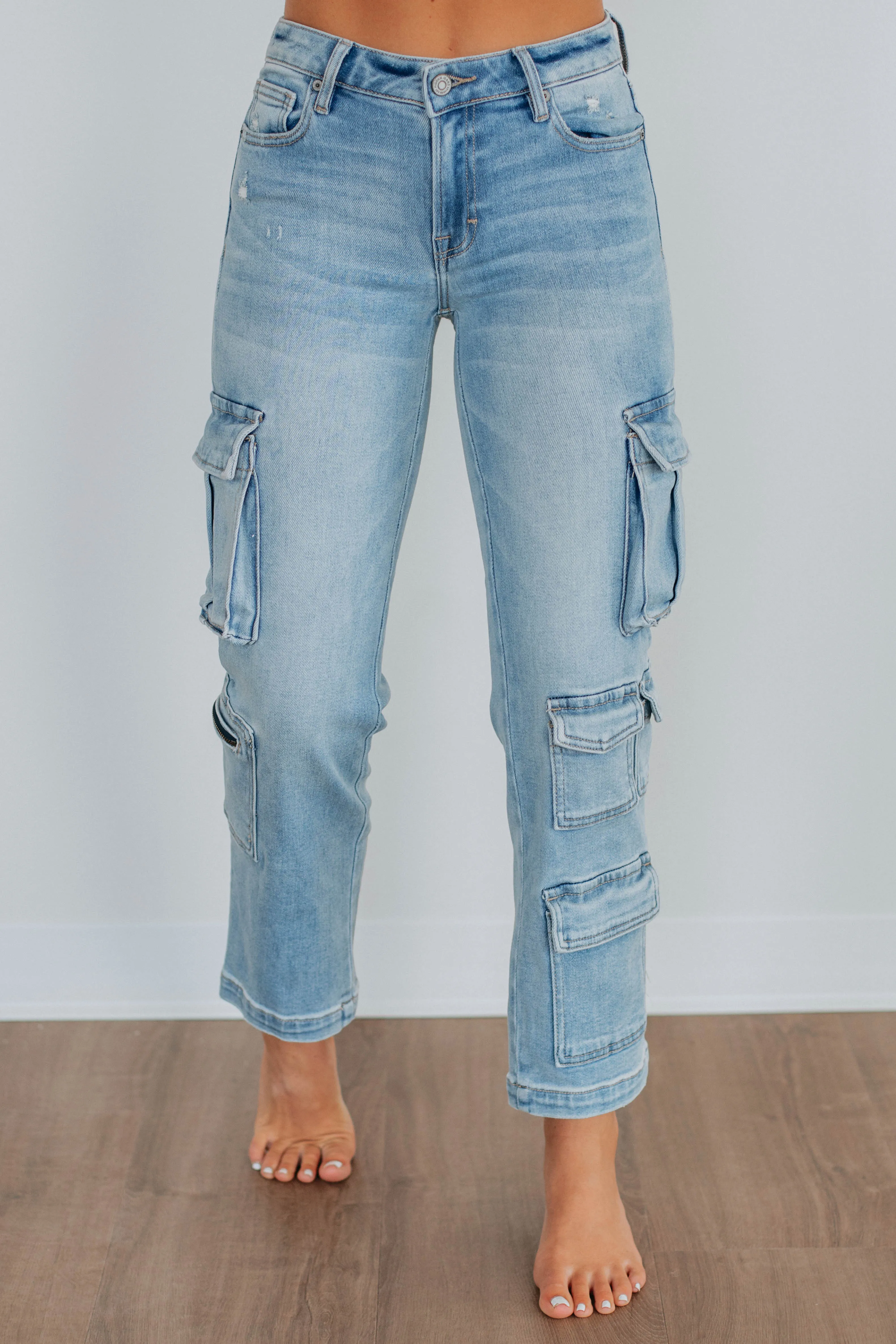 Tracey Hidden Cargo Jeans - Light Wash,Jeans Women