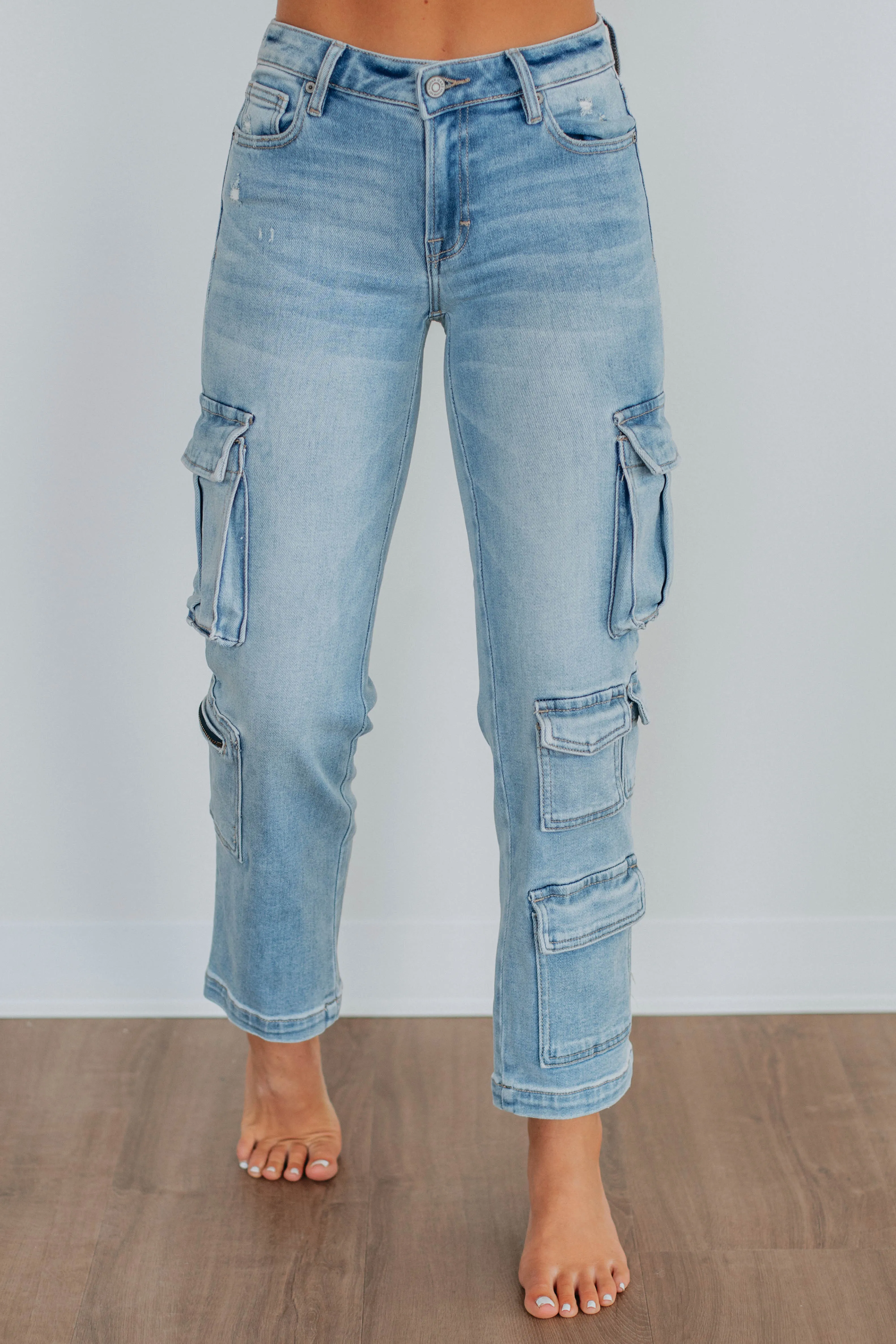 Tracey Hidden Cargo Jeans - Light Wash,Jeans Women