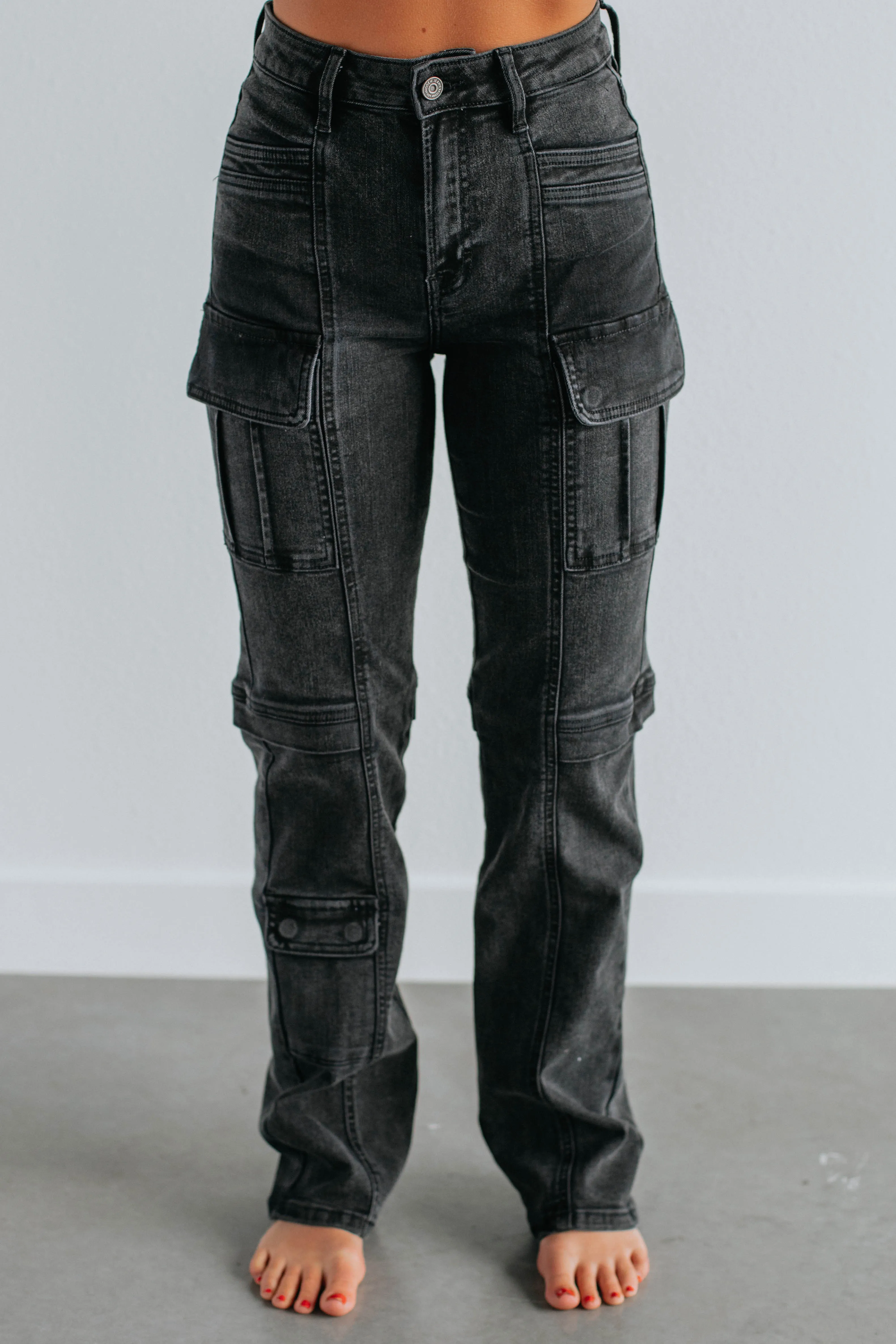 Tracey Hidden Cargo Jeans - Vintage Black,Jeans Women