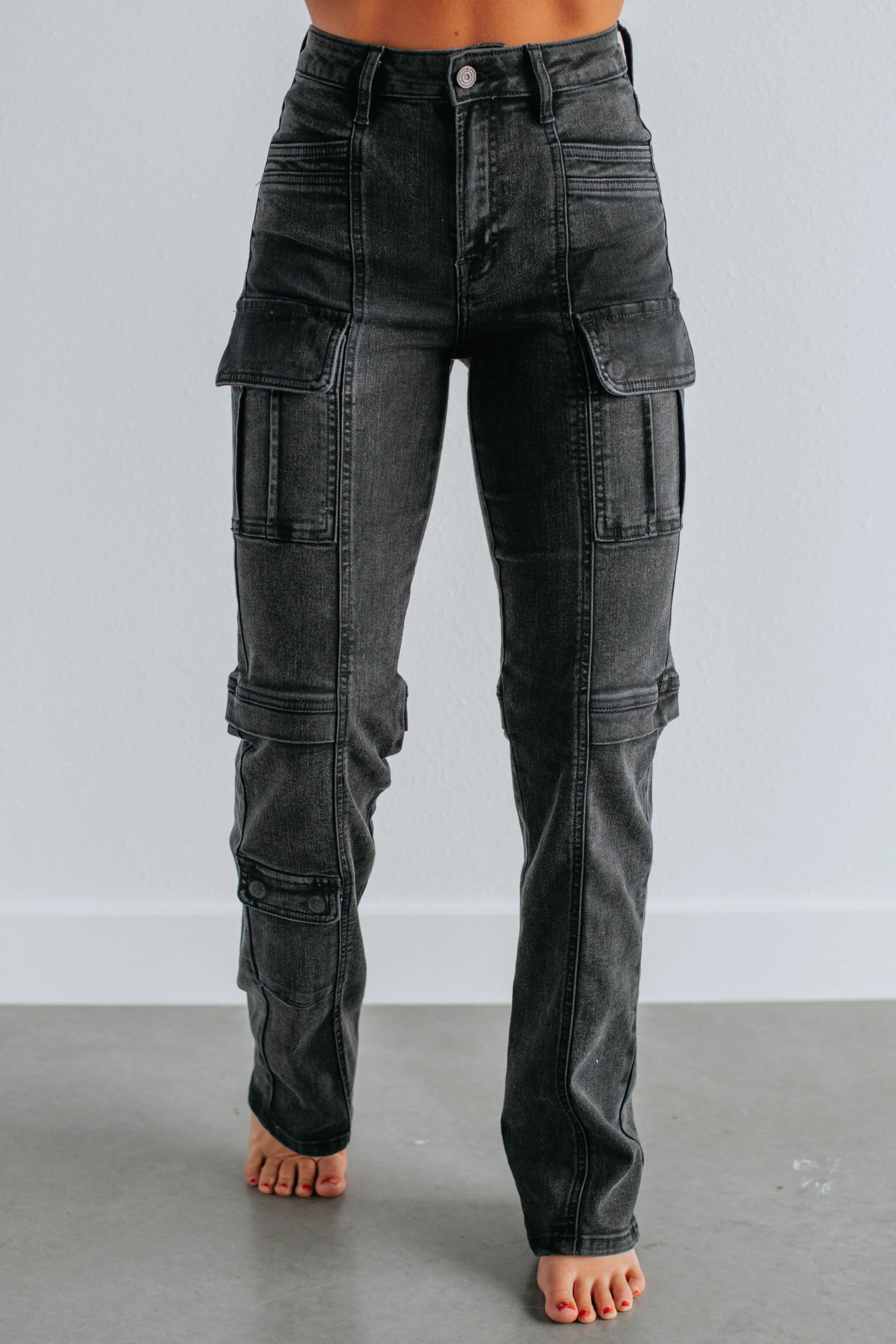 Tracey Hidden Cargo Jeans - Vintage Black,Jeans Women