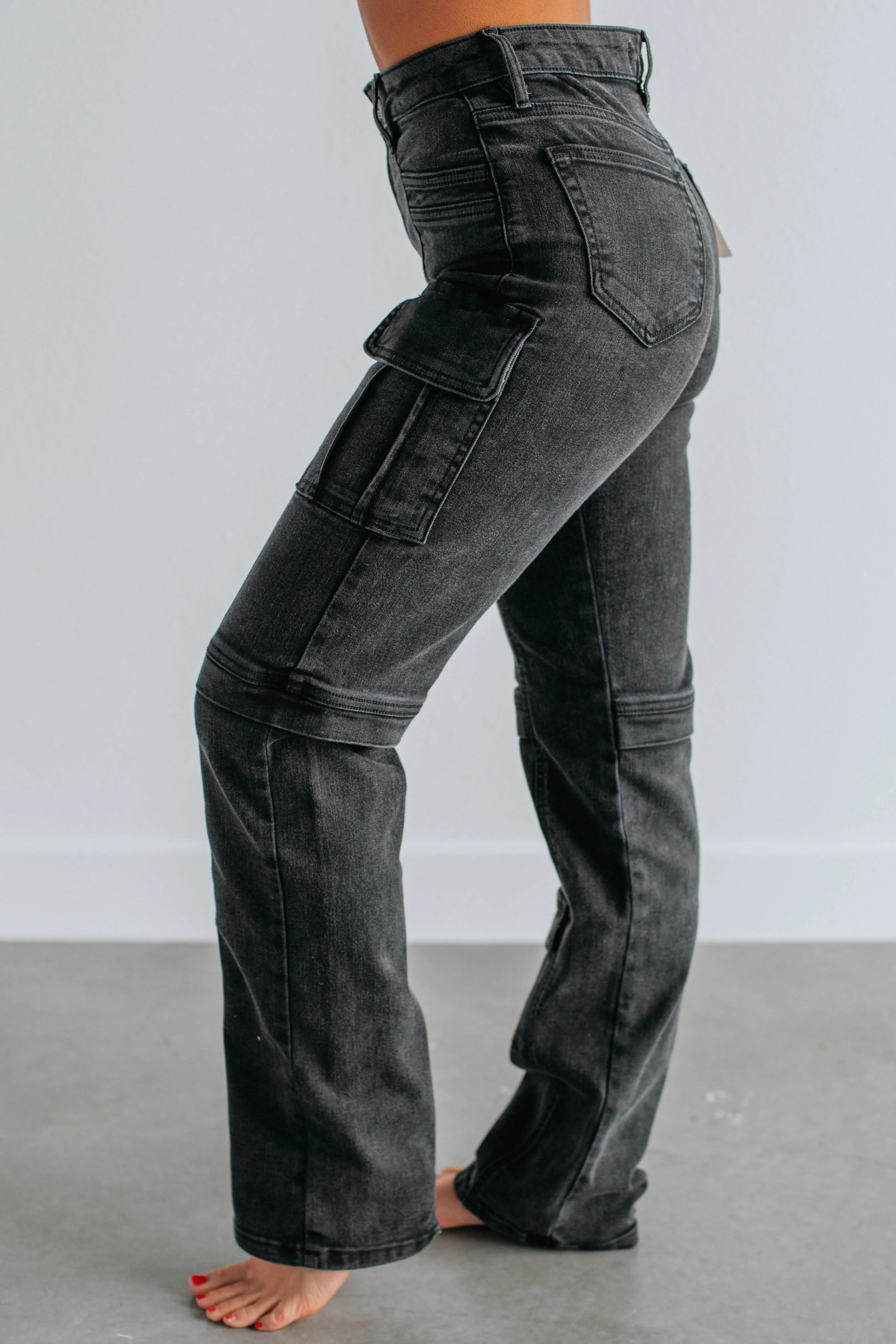 Tracey Hidden Cargo Jeans - Vintage Black,Jeans Women