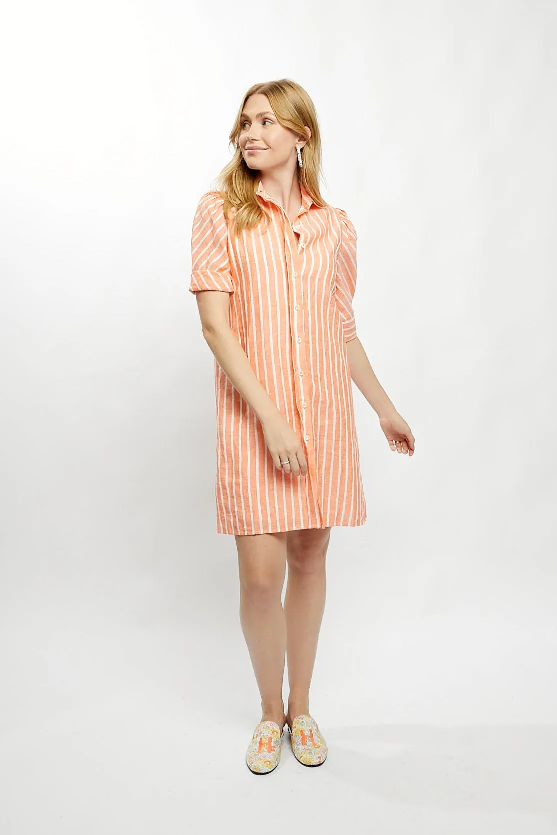 Tracy Dress in Orange Stripe Linen,Women