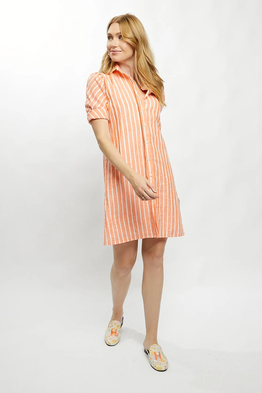 Tracy Dress in Orange Stripe Linen,Women