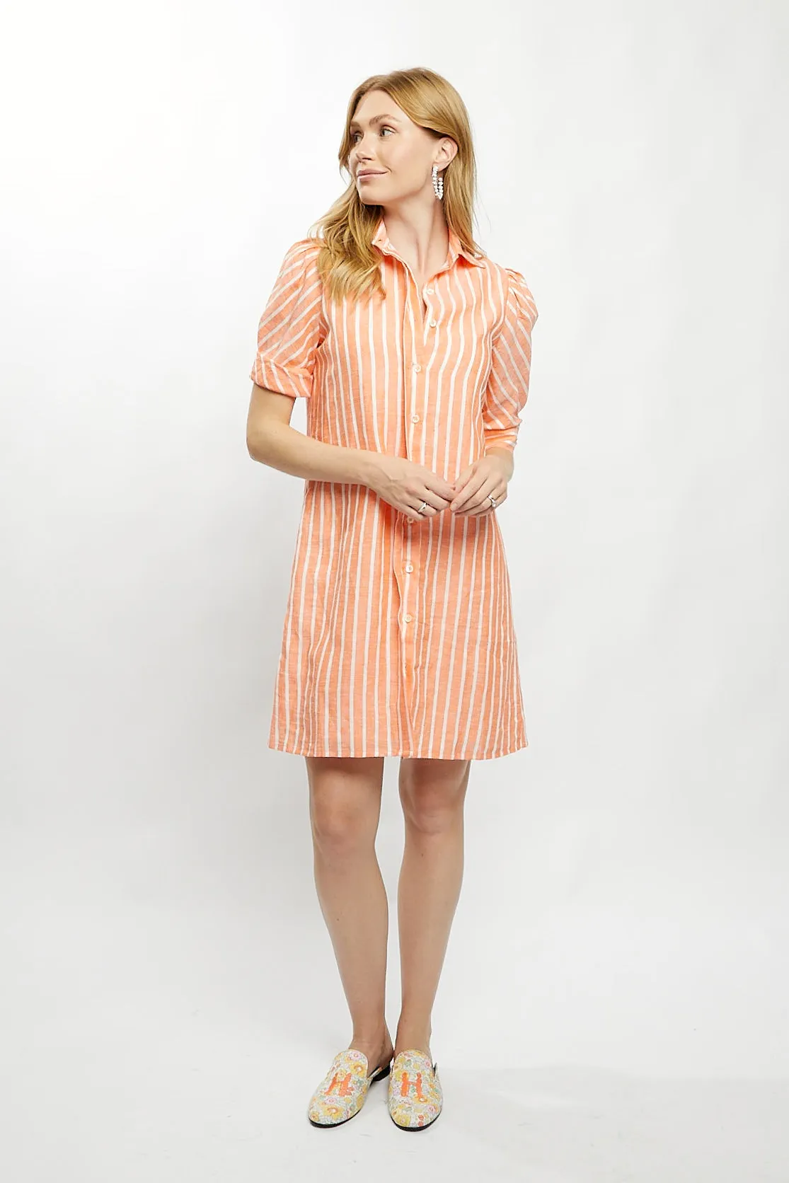 Tracy Dress in Orange Stripe Linen,Women
