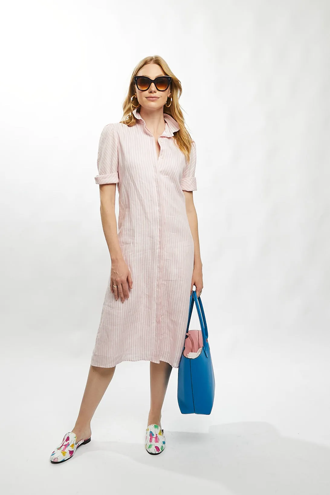 Tracy Dress in Pink Stripe Linen,Women