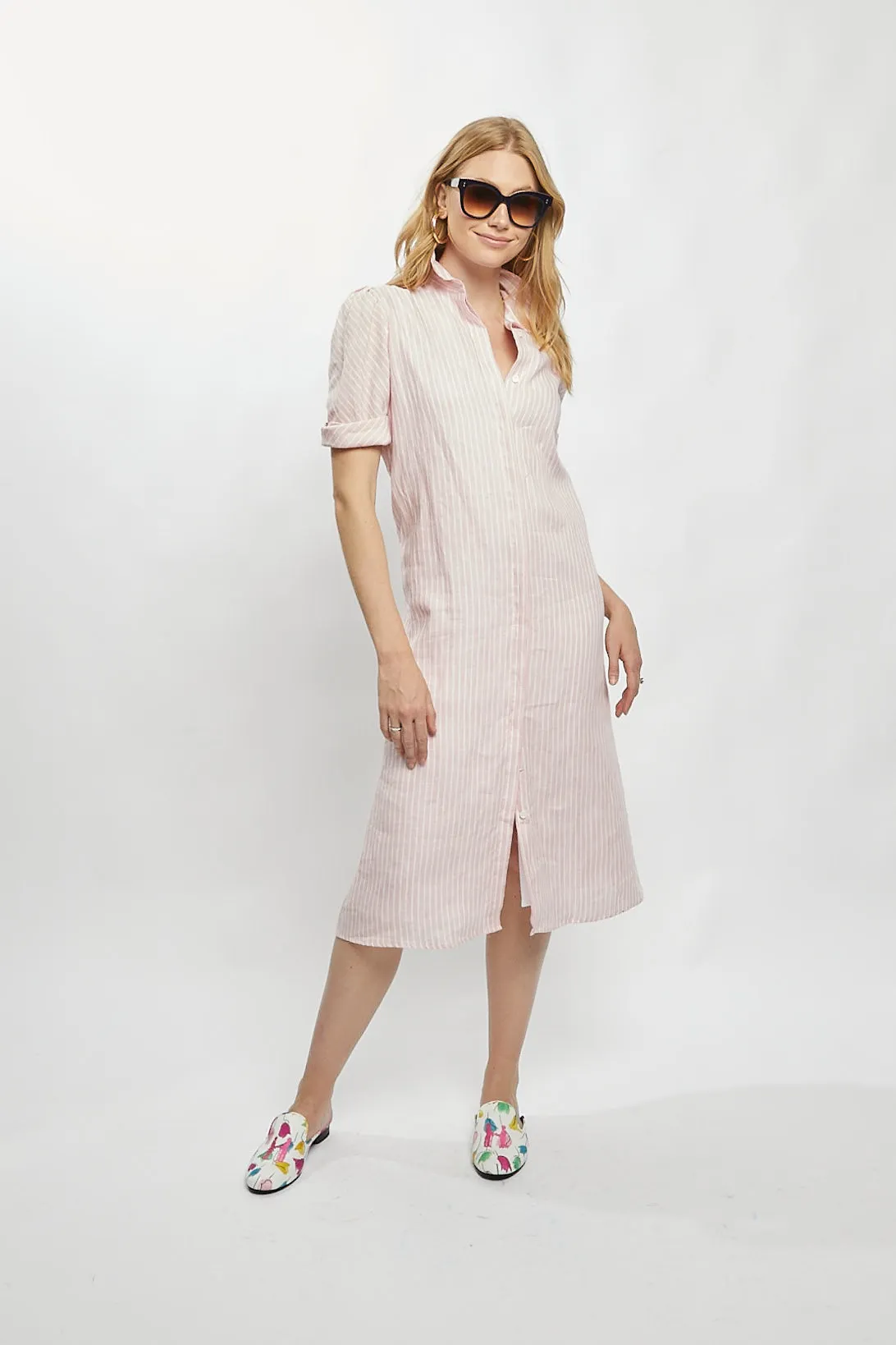 Tracy Dress in Pink Stripe Linen,Women