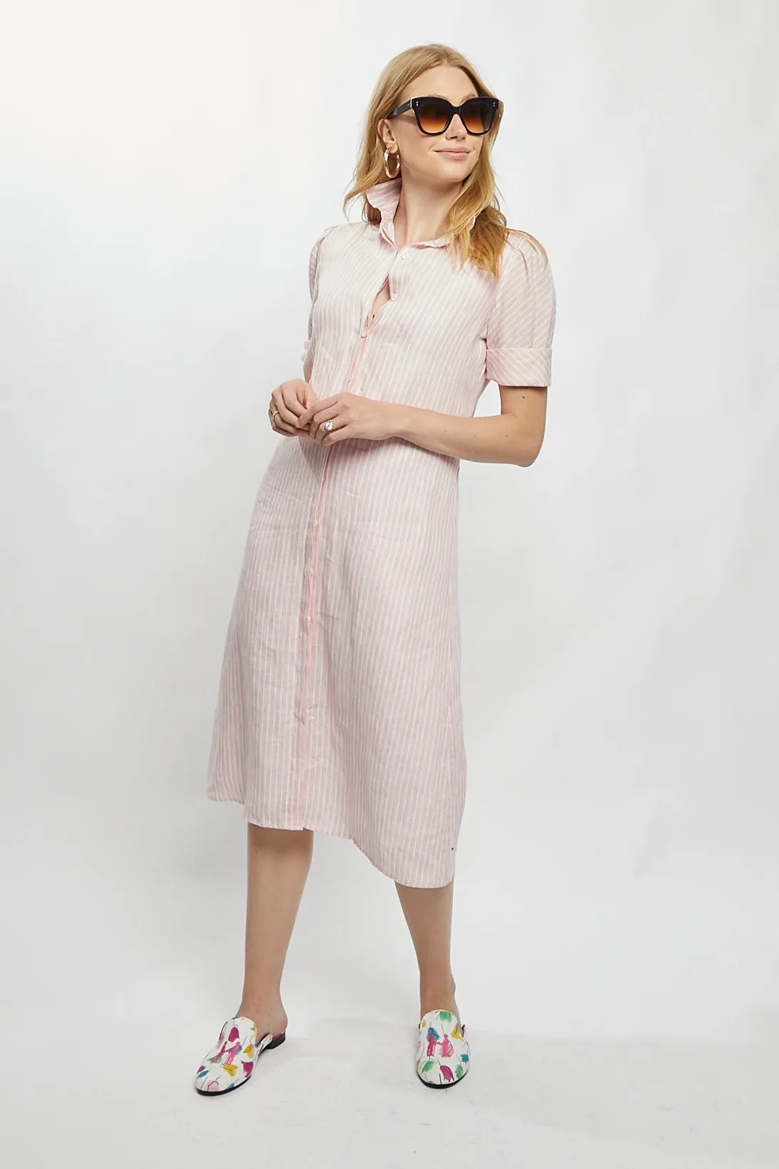 Tracy Dress in Pink Stripe Linen,Women