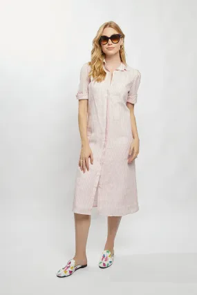 Tracy Dress in Pink Stripe Linen,Women