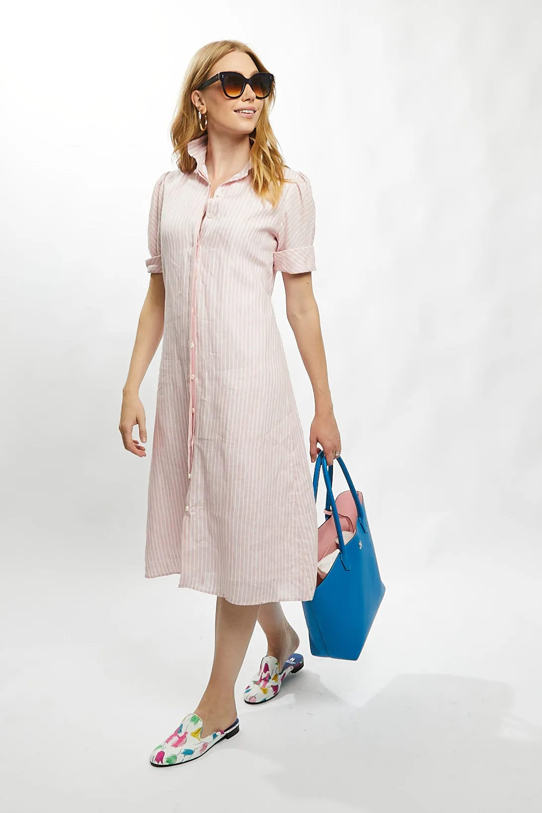 Tracy Dress in Pink Stripe Linen,Women