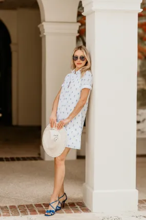 Tracy Dress in White with Blue Dot Pattern,Women