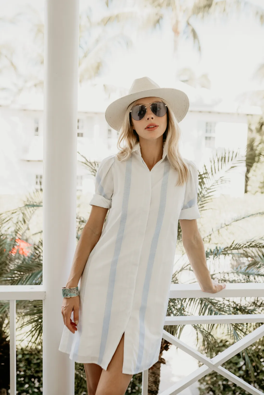 Tracy Dress in White with Blue Stripe,Women
