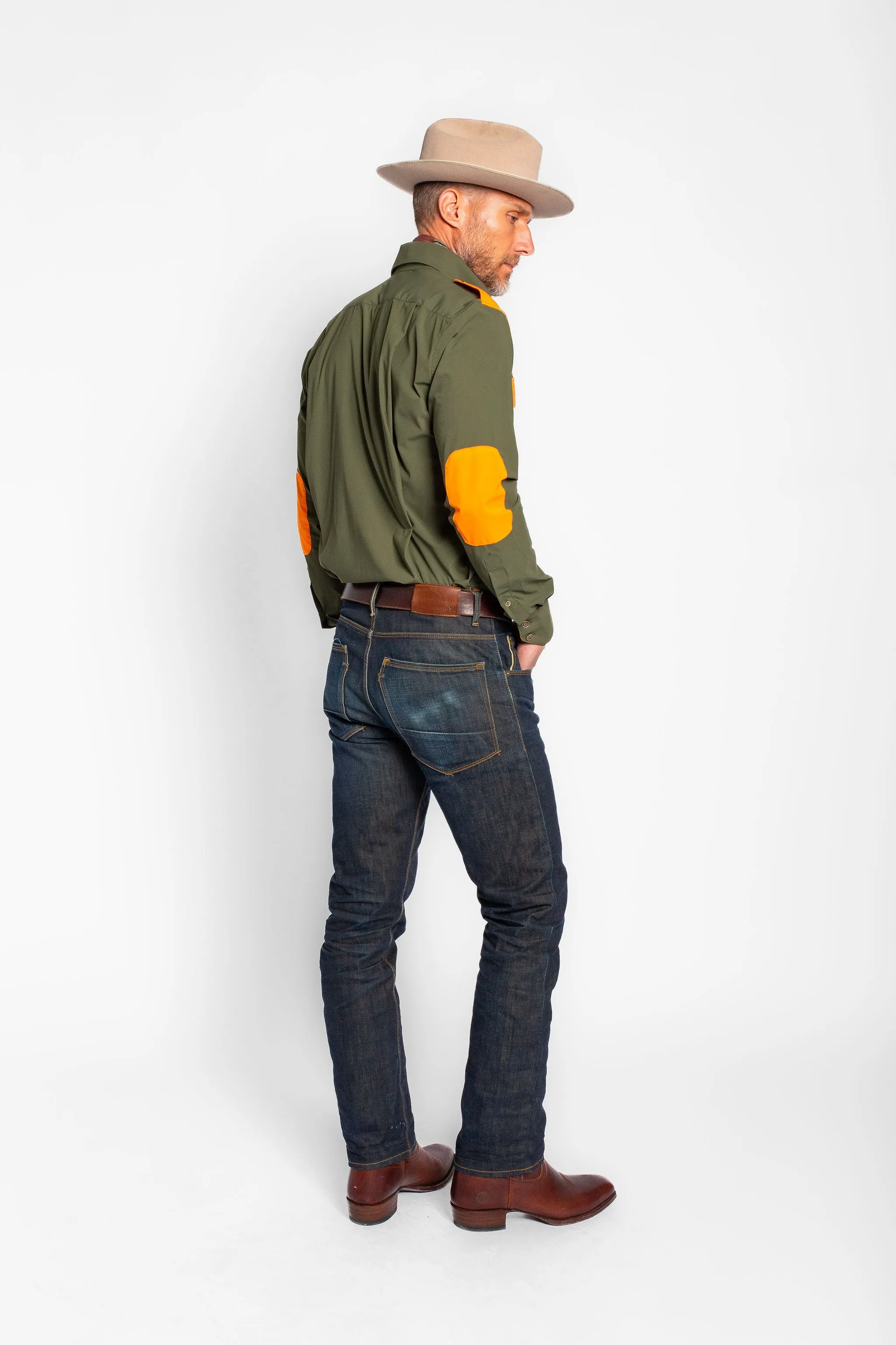 Upland Performance Field Shirt in Green with Blaze Orange,Men