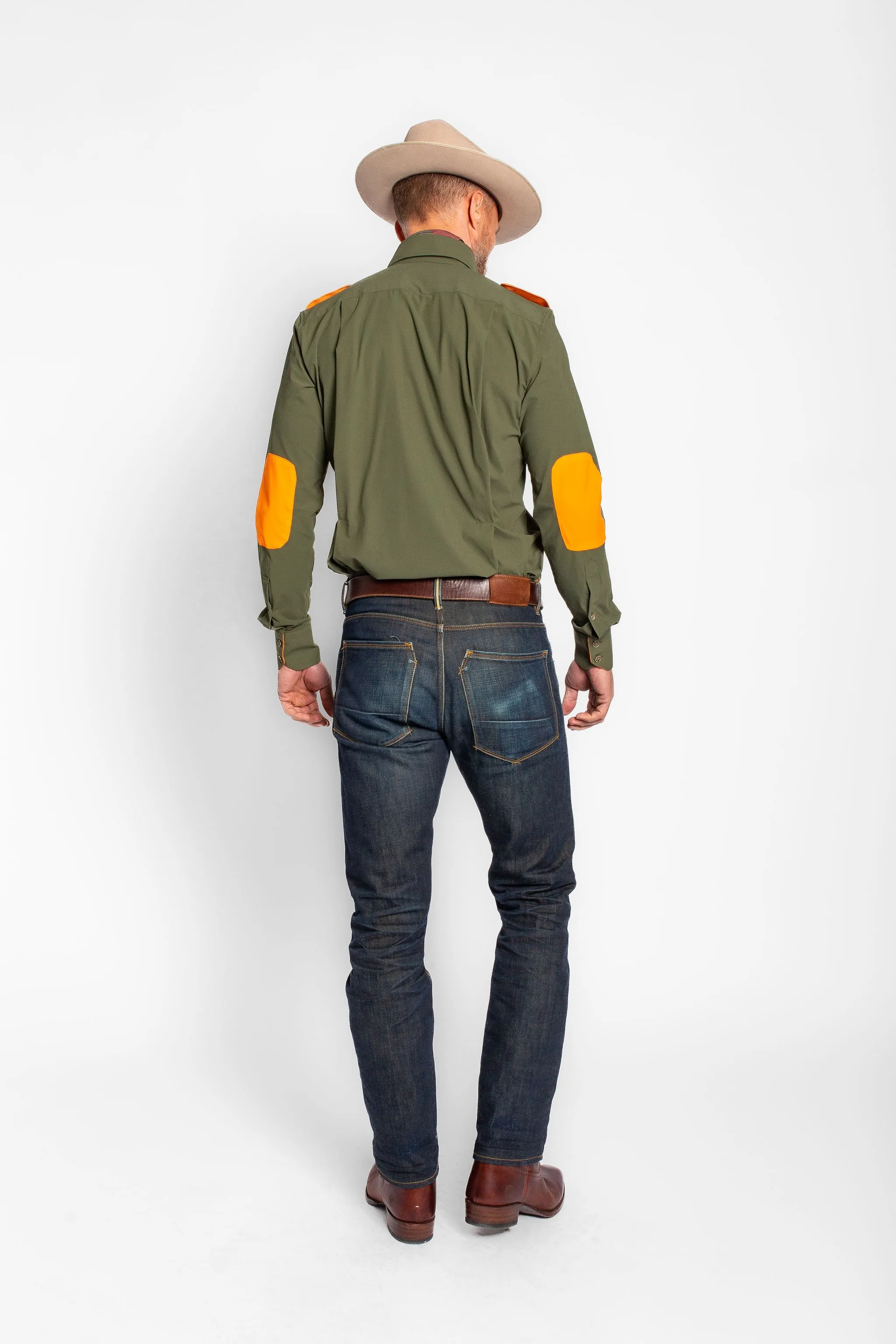 Upland Performance Field Shirt in Green with Blaze Orange,Men
