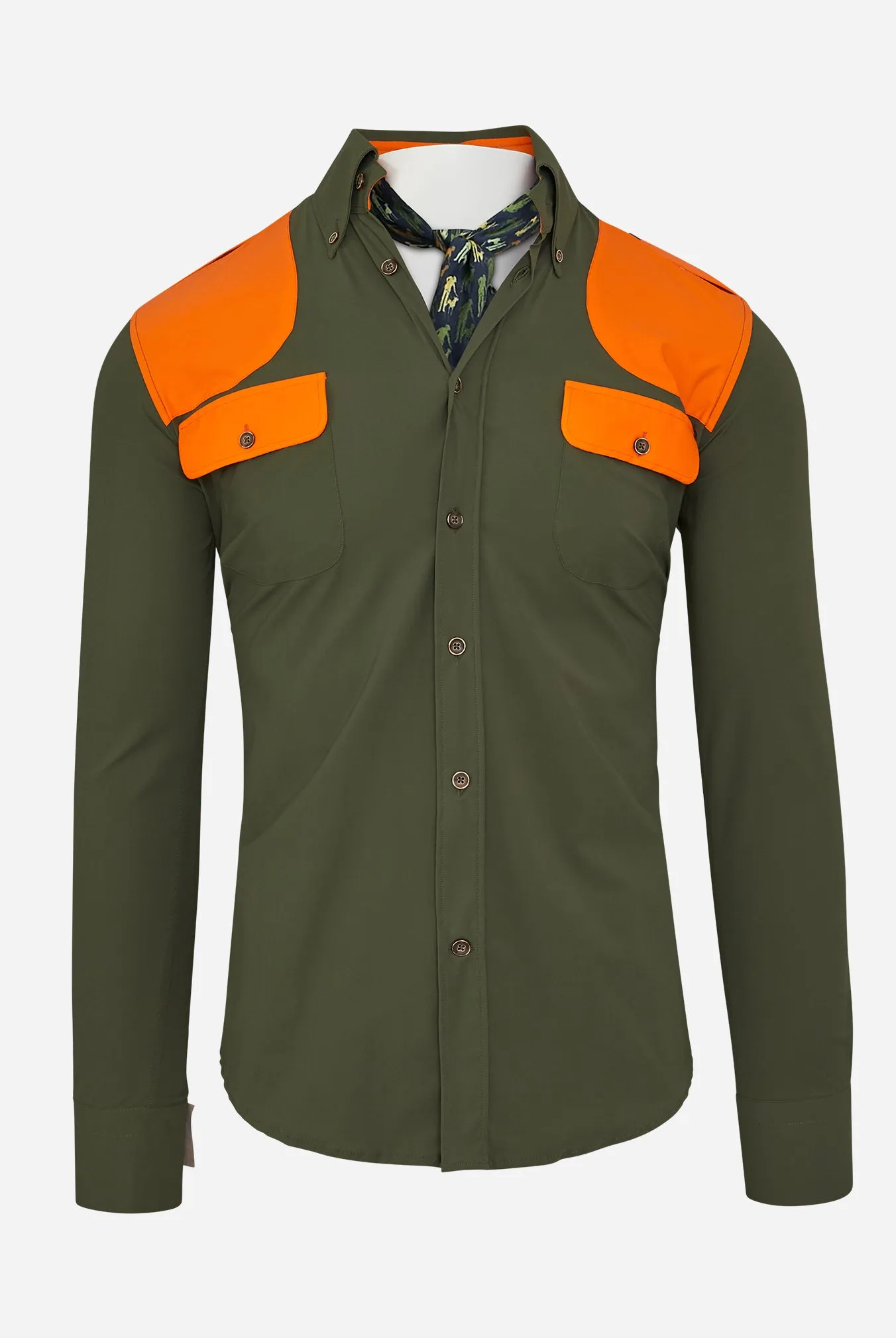 Upland Performance Field Shirt in Green with Blaze Orange,Men