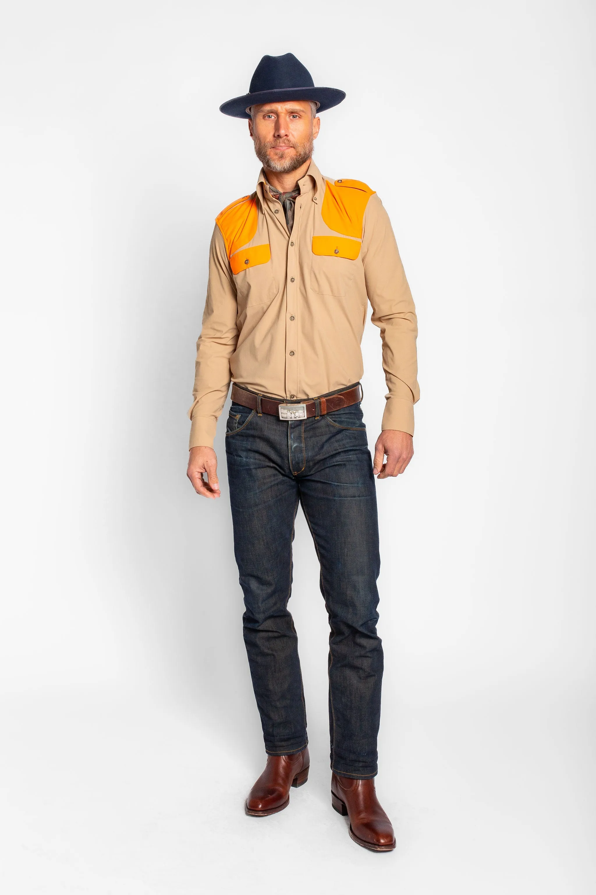 Upland Performance Field Shirt in Sand with Blaze Orange,Men