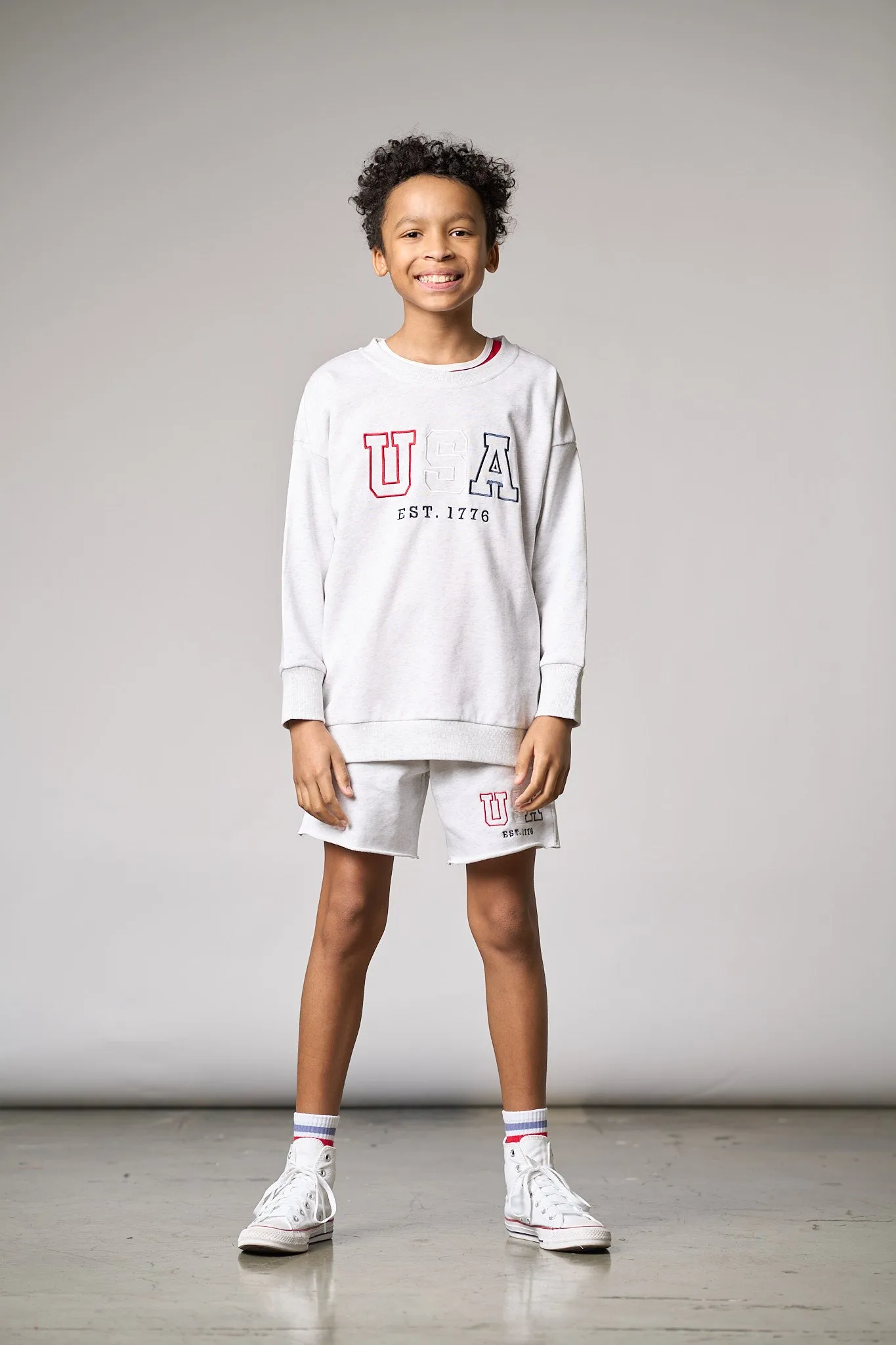 USA Raw Edge Sweatshort - Heather Grey,Kids