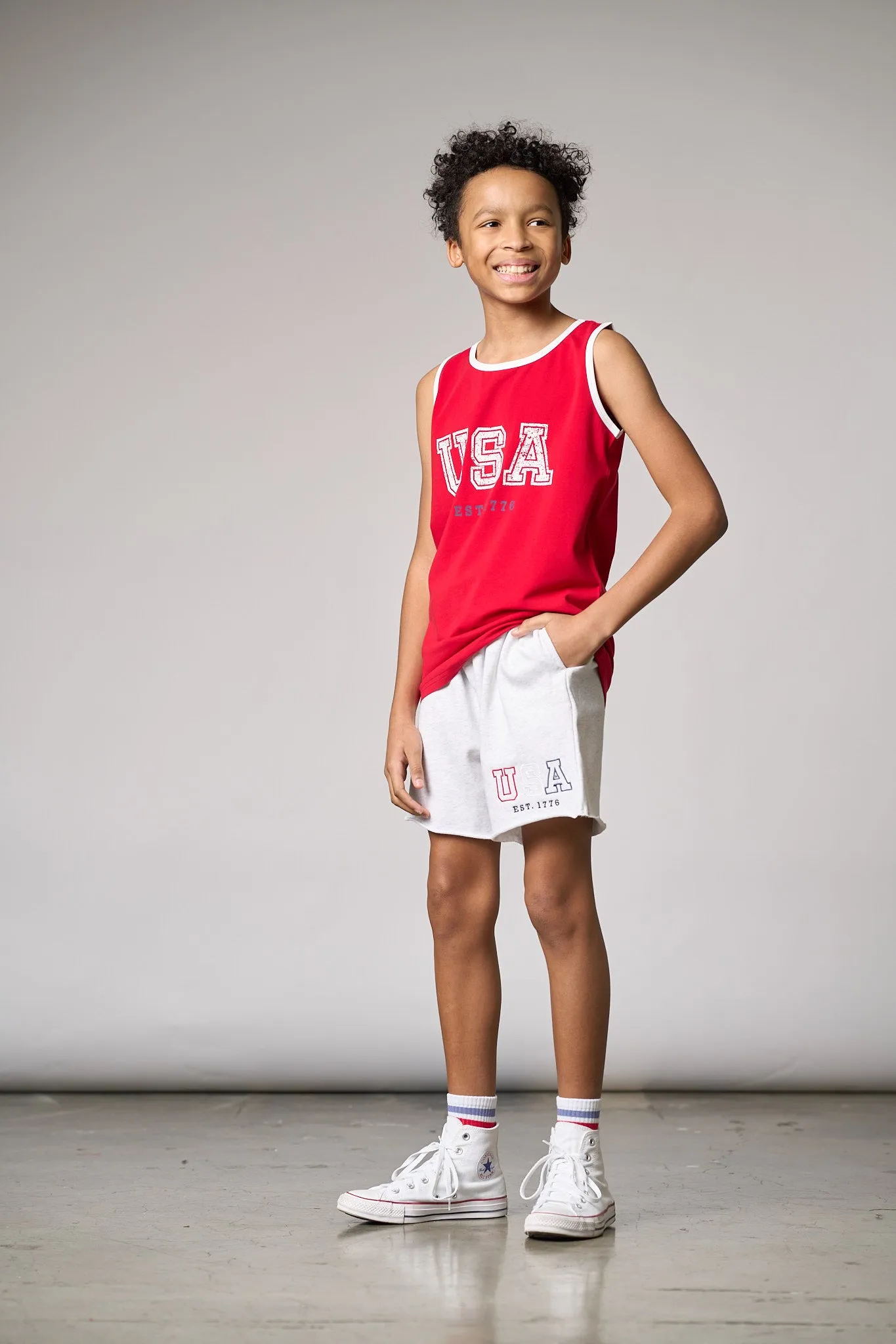 USA Raw Edge Sweatshort - Heather Grey,Kids