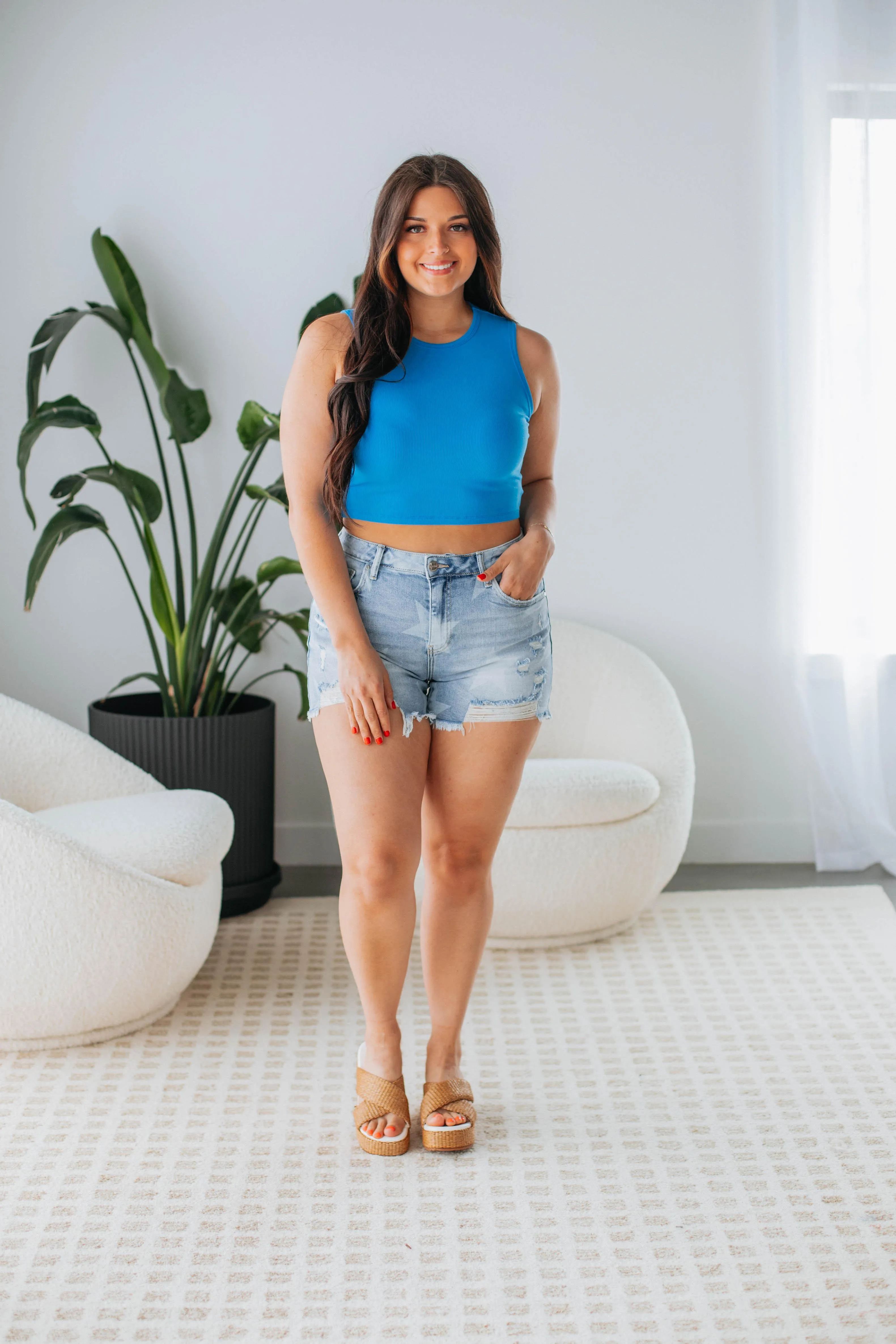 Willa Ribbed Tank - Cerulean,Women Tank