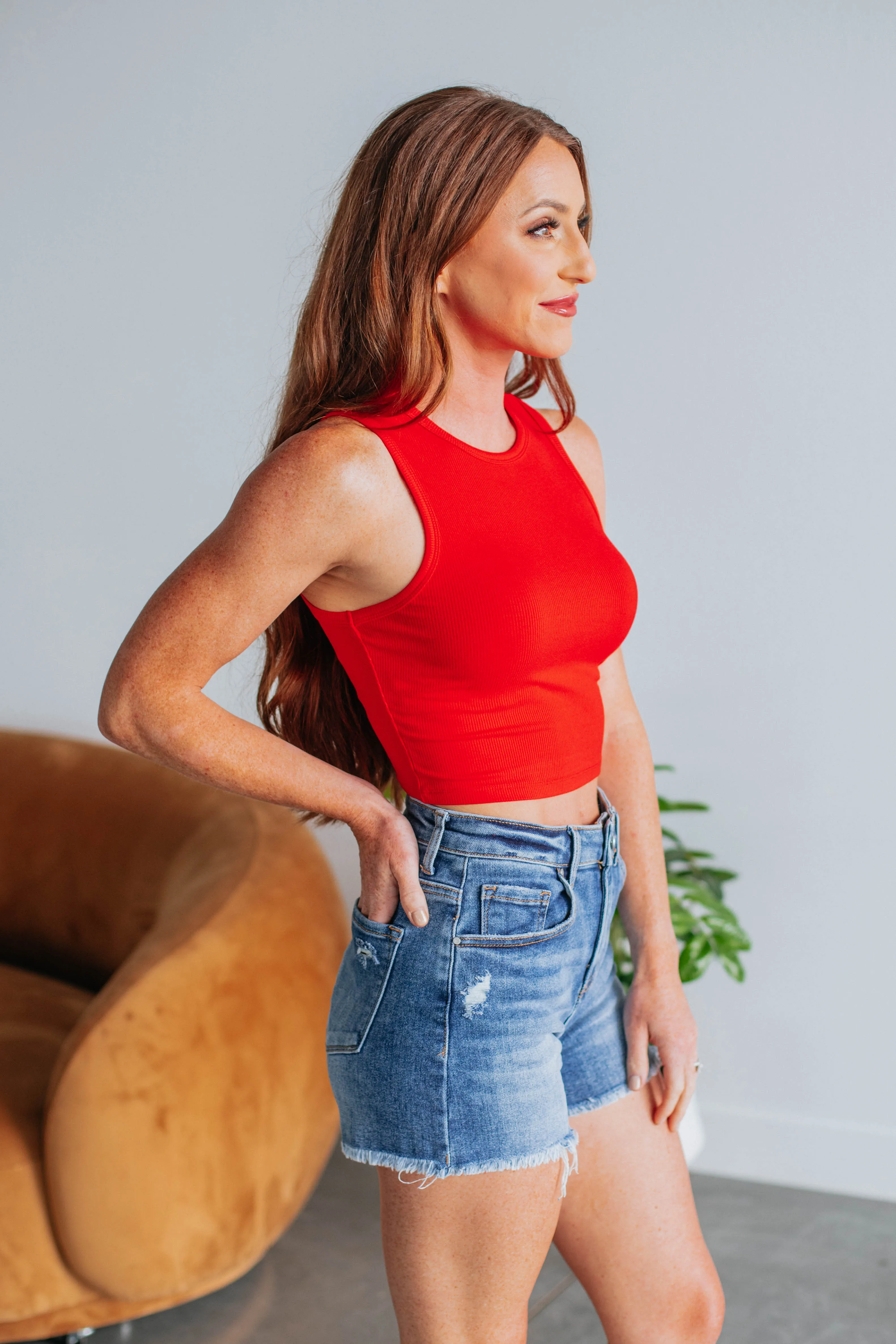 Willa Ribbed Tank - Cherry,Women Tank