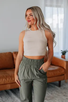Willa Ribbed Tank - Sand,Women Tank