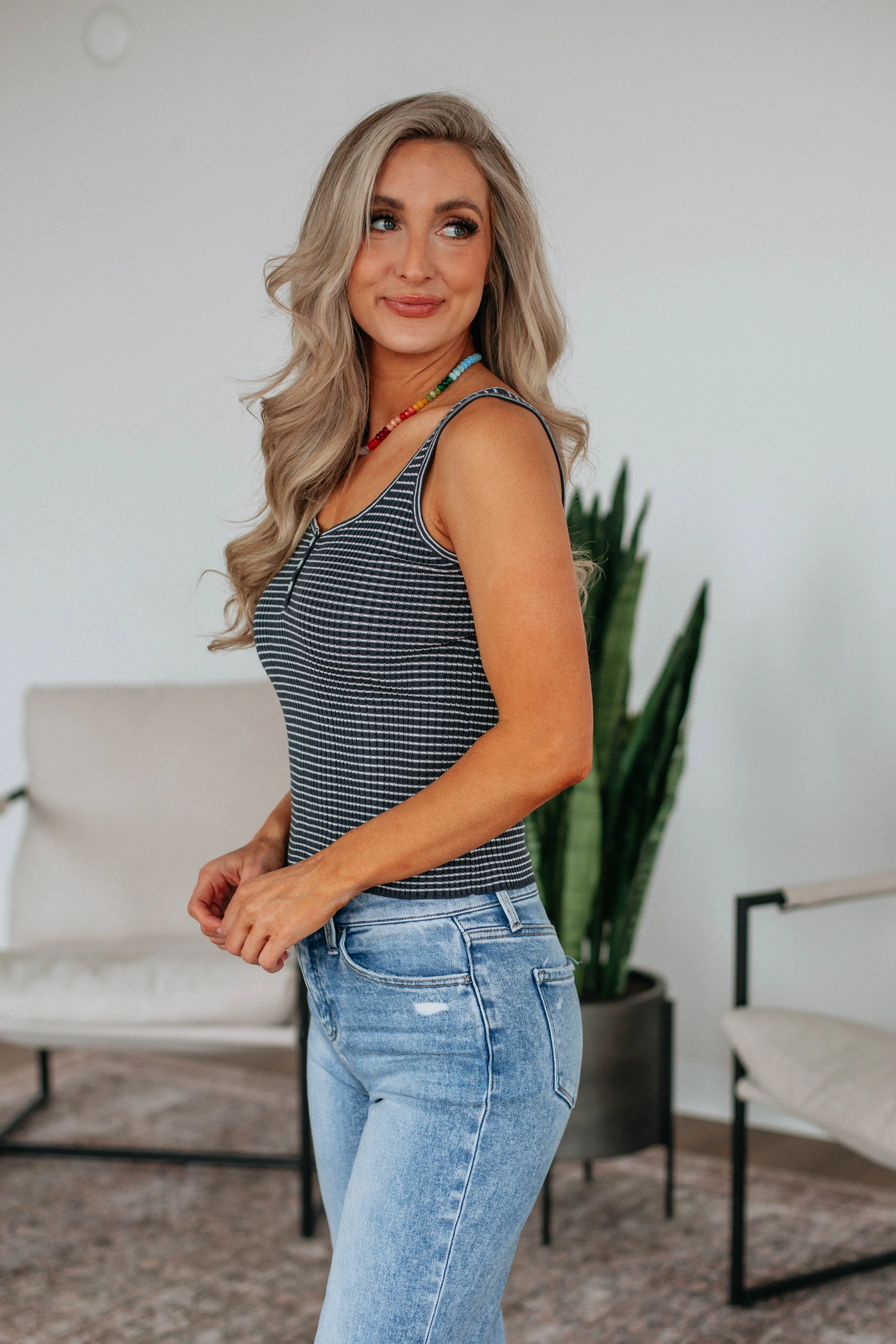 Wilson Henley Tank - Navy Mix,Women Tank
