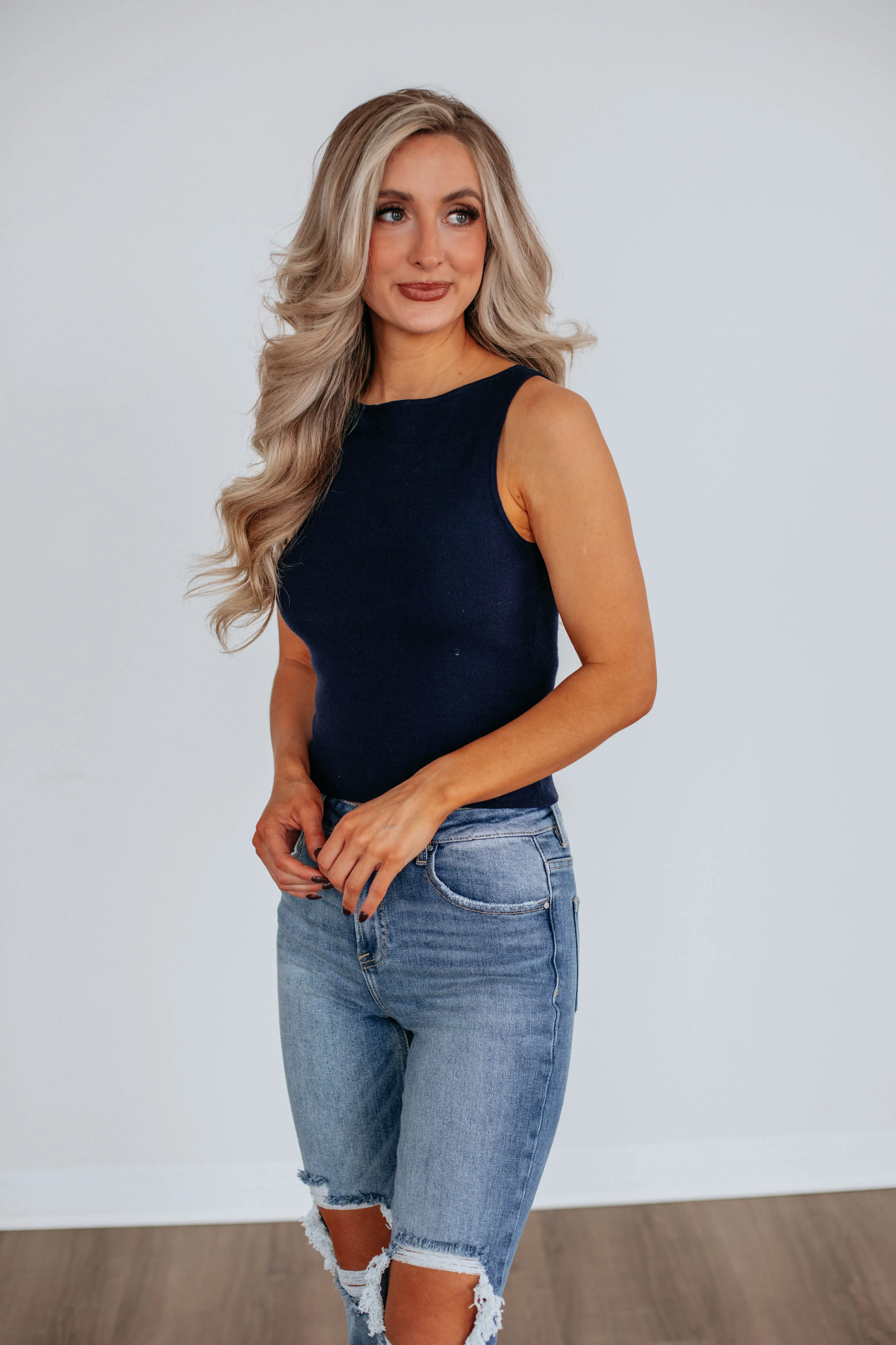 Zari Sweater Tank - Navy,Women Tank