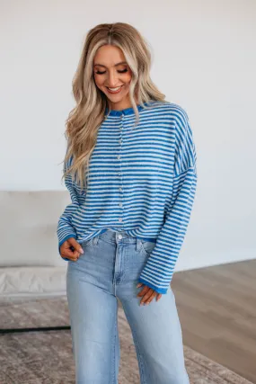 Zoelle Striped Cardigan - Royal Blue Mix,Women Sweater