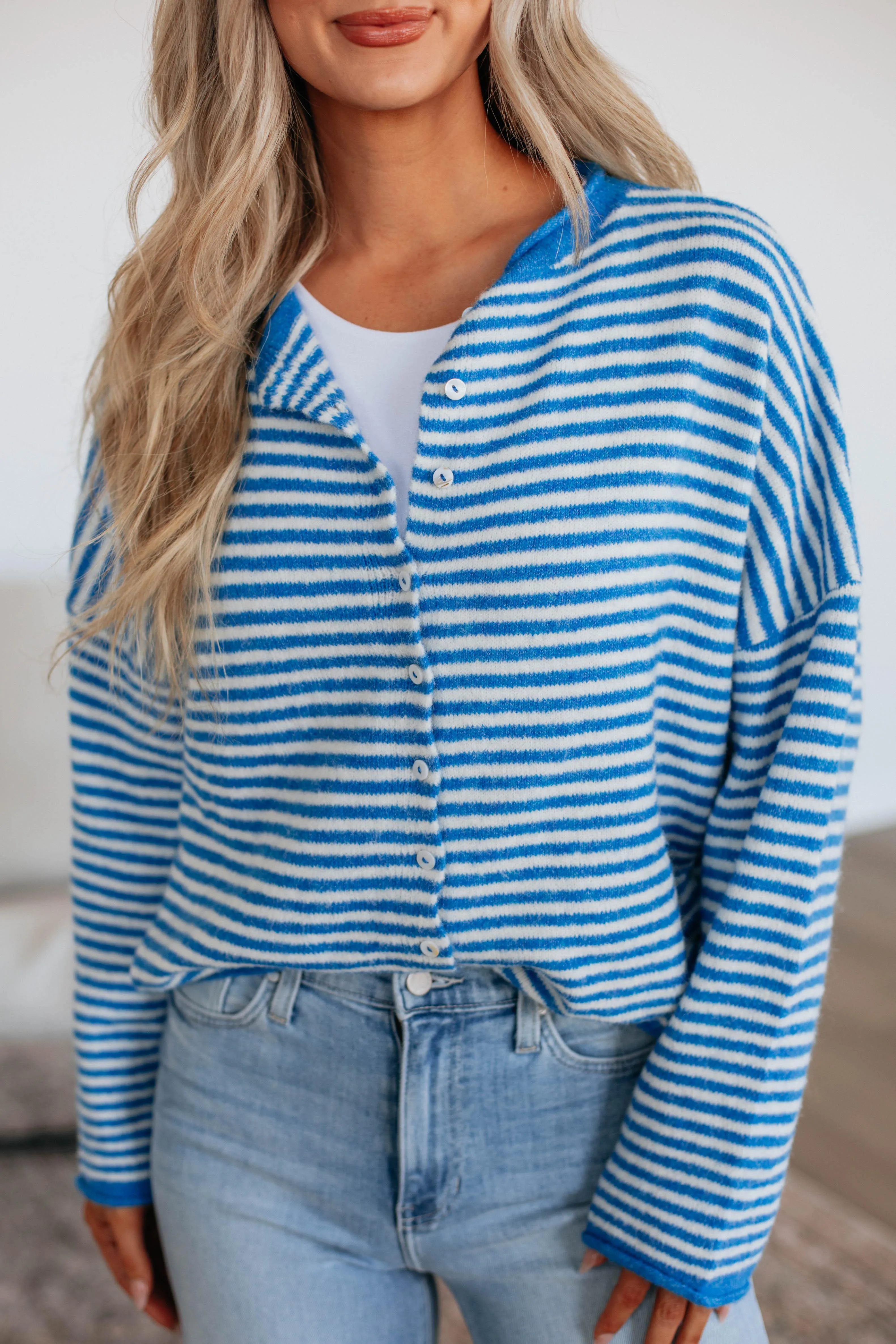 Zoelle Striped Cardigan - Royal Blue Mix,Women Sweater
